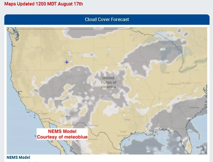 Updated Eclipse Cloudcover Forecast by Mountainweather.com