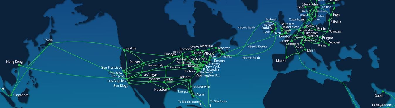 Hibernia Networks Global Route Map
