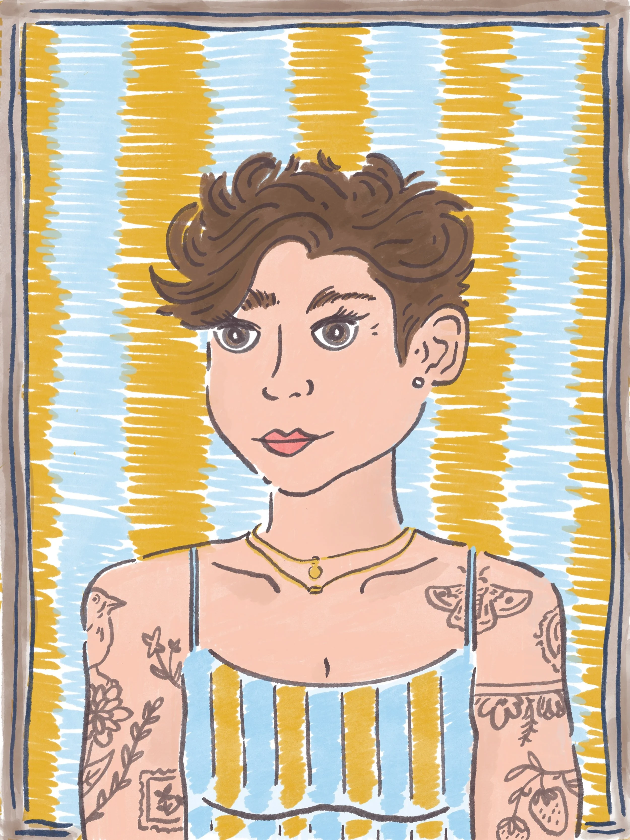 hiii 👋 been very slowly recovering after having the flu over here (DO NOT RECOMMEND - get your flu shots early, friends). made this little portrait recently and wanted to share. it looks vaguely like me - is this a sign that I should get more tattoo