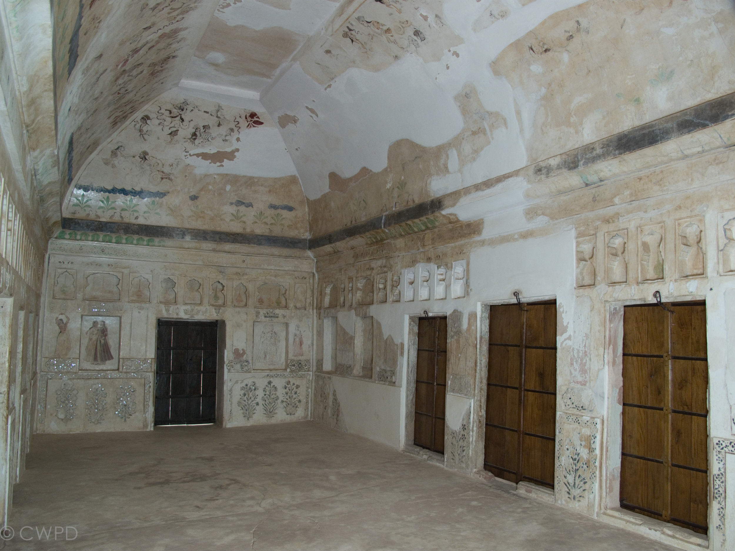  Interior view of the Sheesh Mahal facing east, before conservation.  Image © Courtauld CWPD 