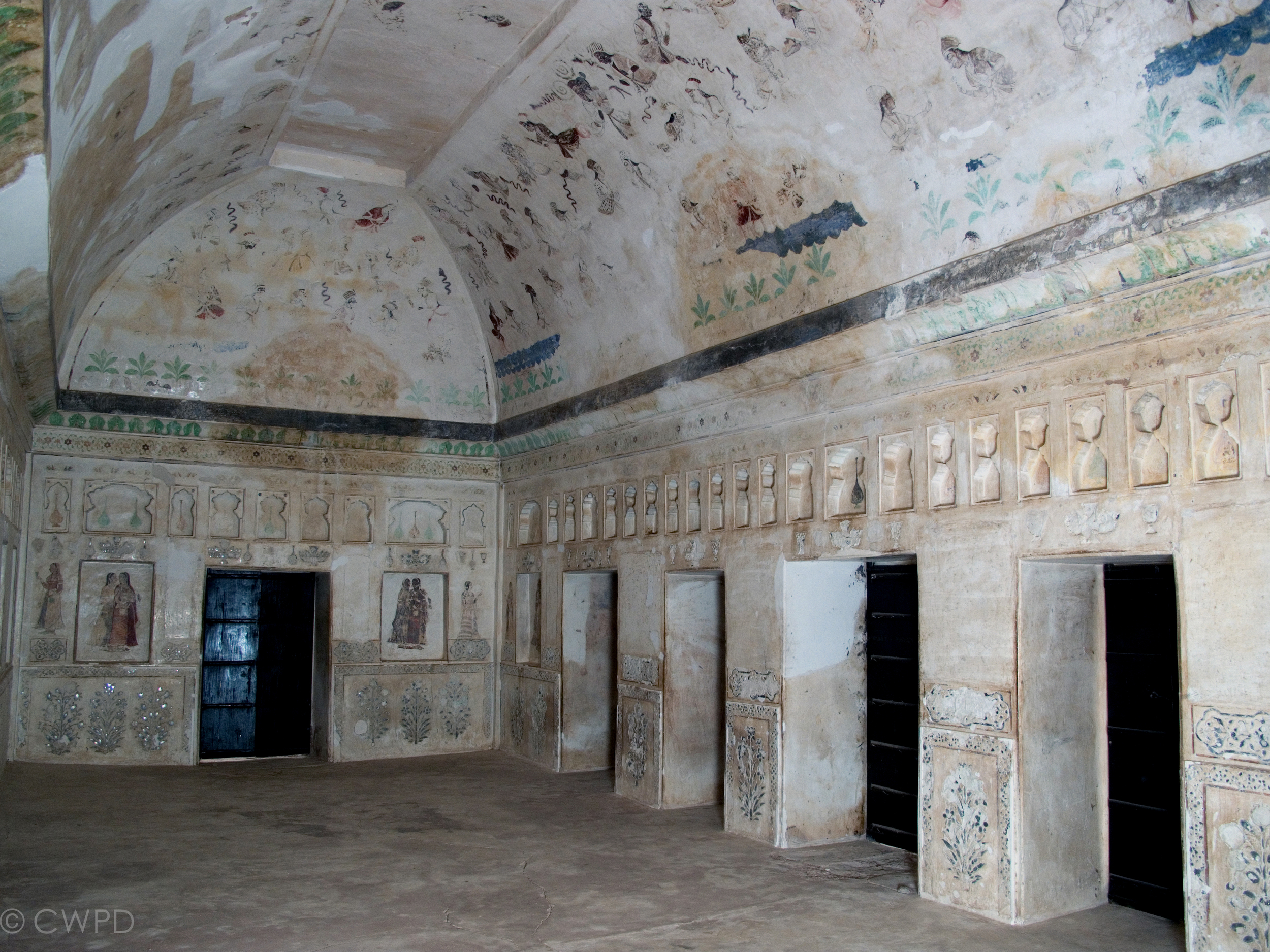  Interior view of the Sheesh Mahal facing west, before conservation.  Image © Courtauld CWPD 