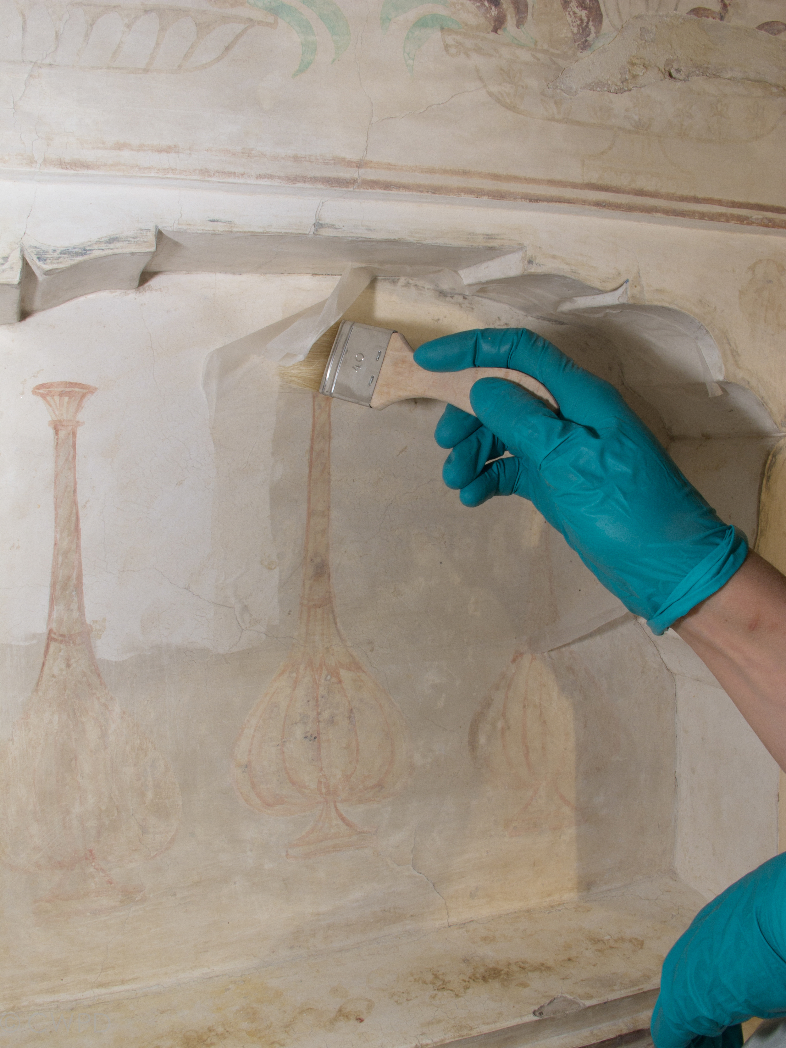  An intervention layer of tissue paper was then applied to the area.&nbsp;  Image © Courtauld CWPD 