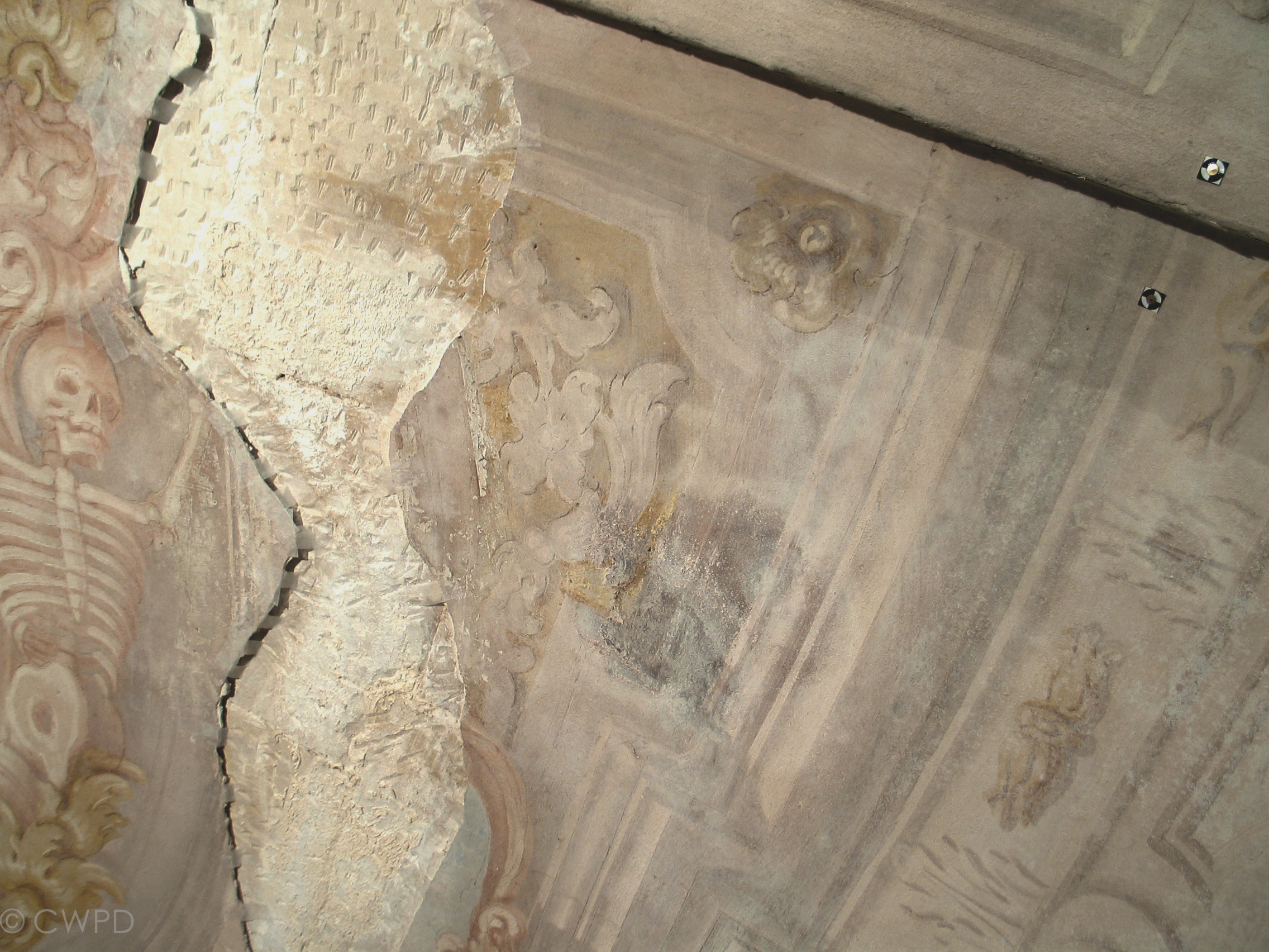  large areas of the wall paintings were detaching and at imminent risk of collapse.  Image © Courtauld CWPD 