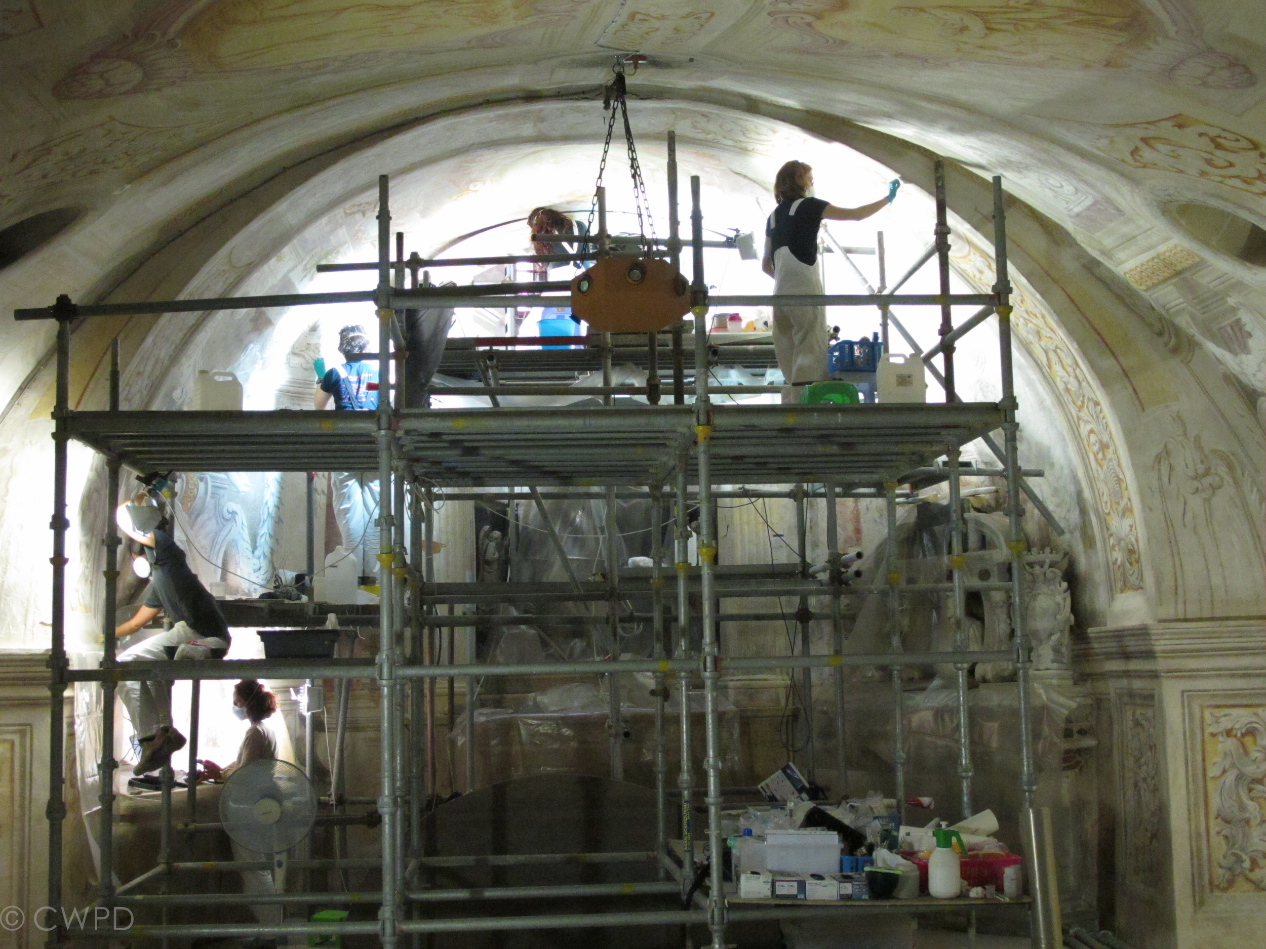  Beginning conservation treatment in the Crypt.  Image © Courtauld CWPD 