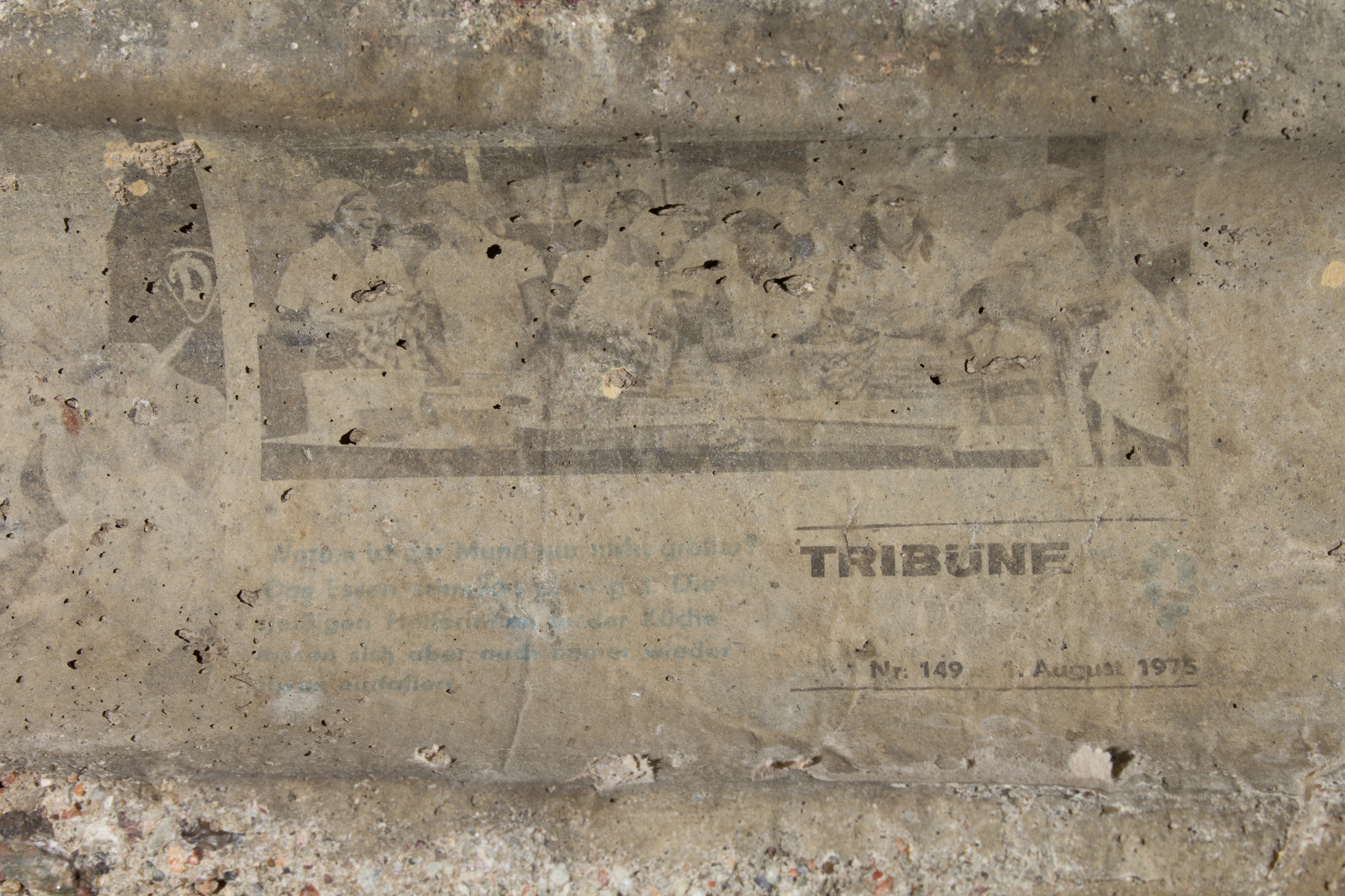  Transferred ink from a newspaper with the date August 1975 is visible in the concrete of segment 96, confirming a construction date of 1975 or later. (Image inverted for legibility).  Image   
  
 
  
    
  
 Normal 
 0 
 
 
 
 
 false 
 false 
 fa