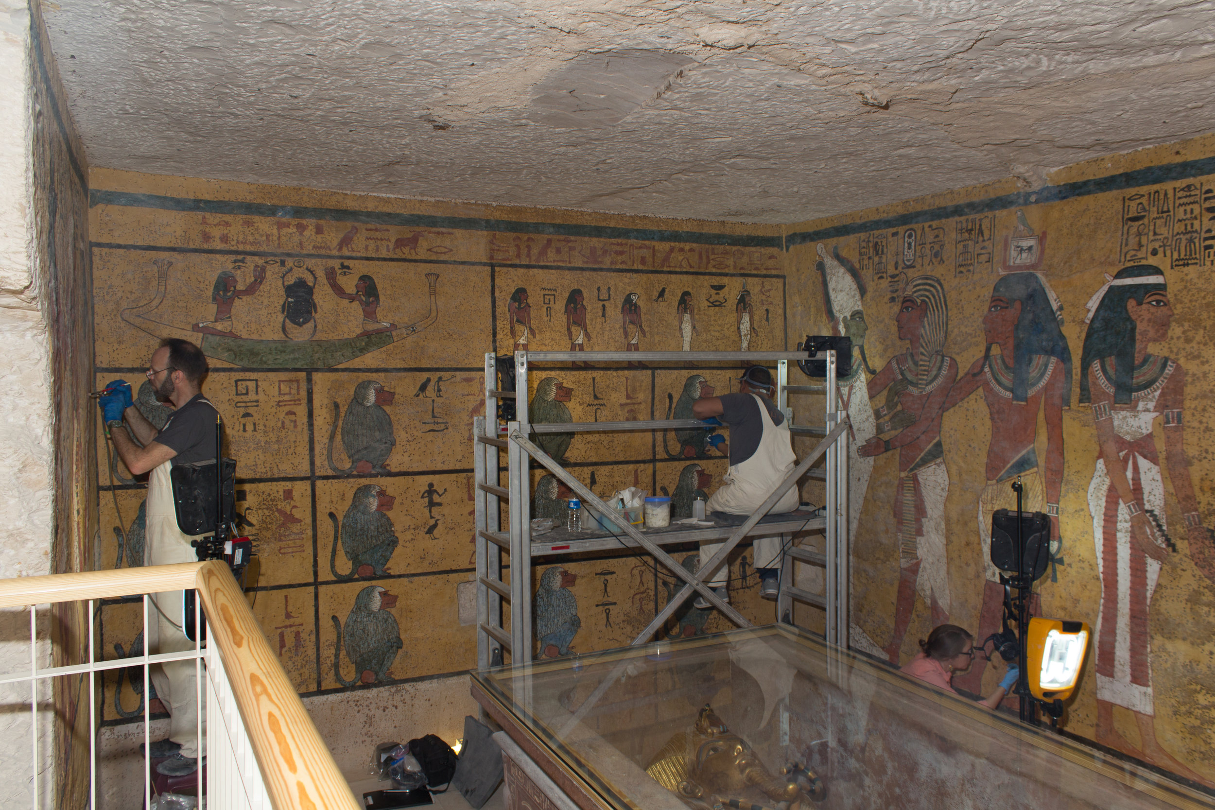  The team set up for conservation treatment of the wall paintings.  Image © J. Paul Getty Trust, 2016 