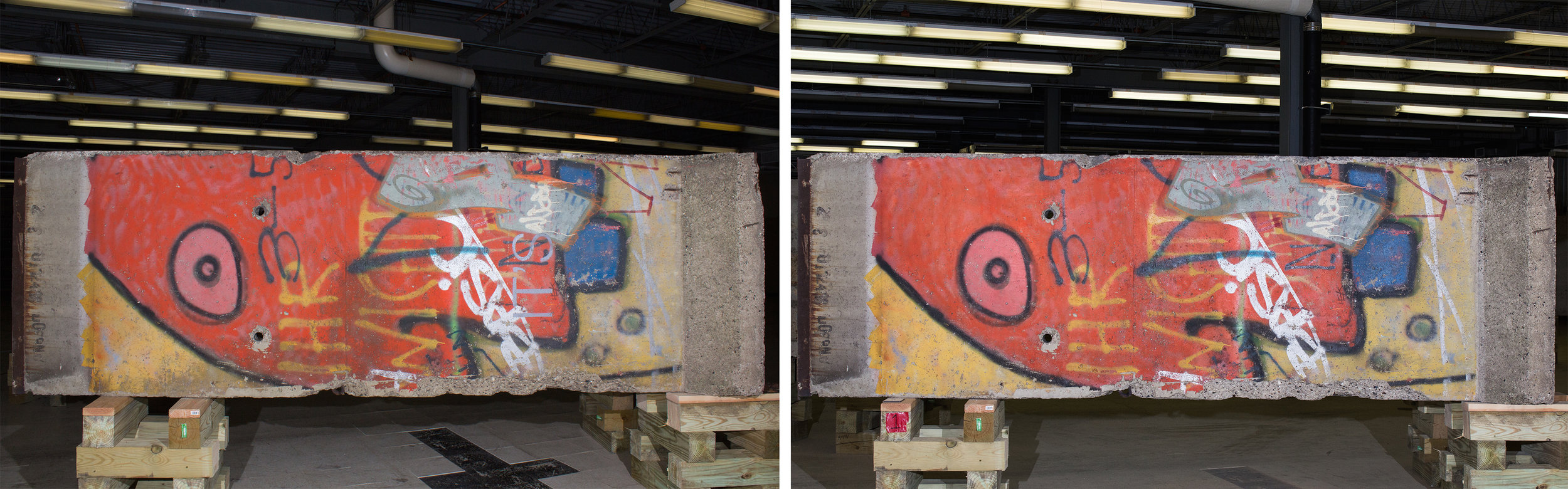  Segment 96.&nbsp;Before (left) and After conservation treatment (right).  Image © Katey Corda, 2015 
