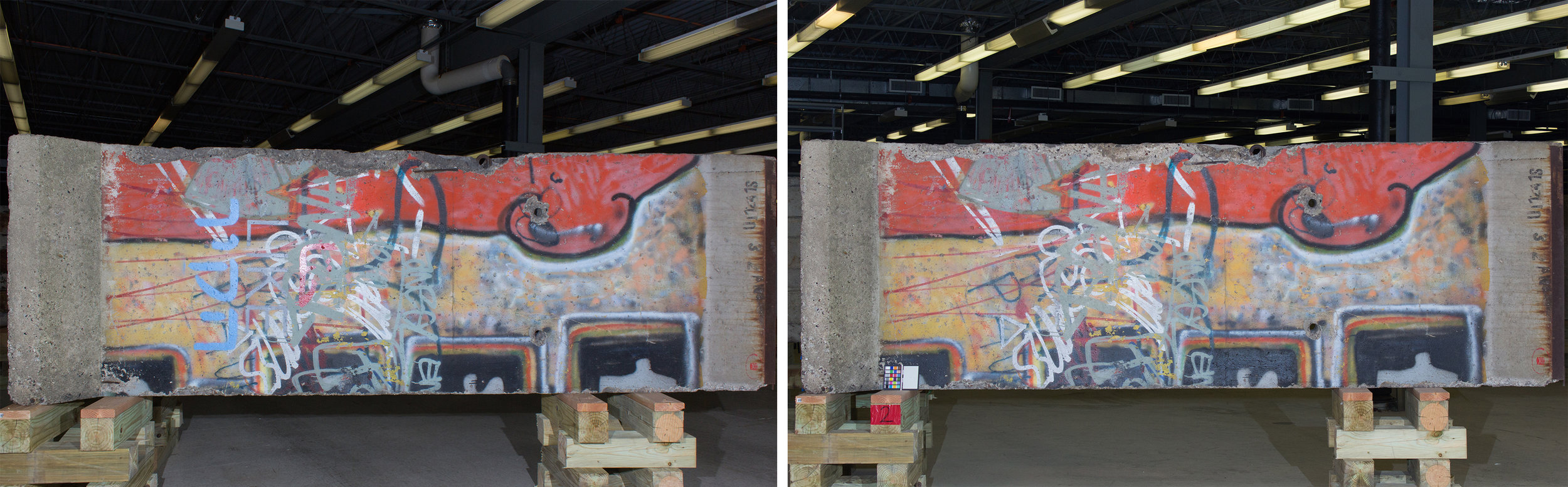  Segment 95.&nbsp;Before (left) and After conservation treatment (right).  Image © Katey Corda, 2015 