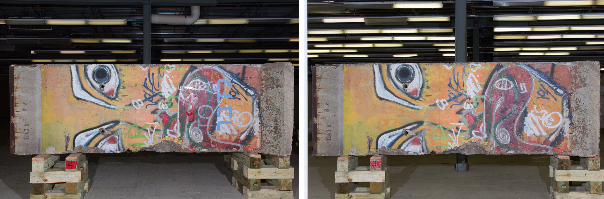  Segment 93.&nbsp;Before (left) and After conservation treatment (right).  Image © Katey Corda, 2015 