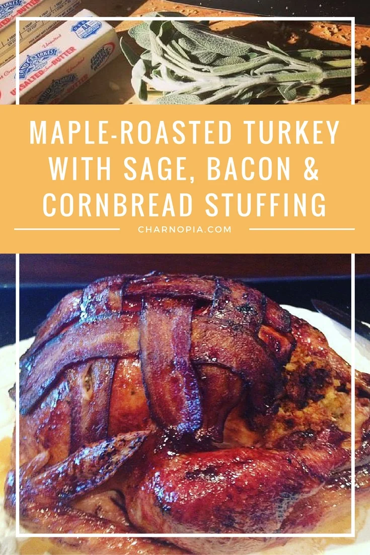 This Maple-Roasted Turkey with Sage, Bacon and Cornbread Stuffing is the perfect turkey recipe for Thanksgiving. It's my favorite!