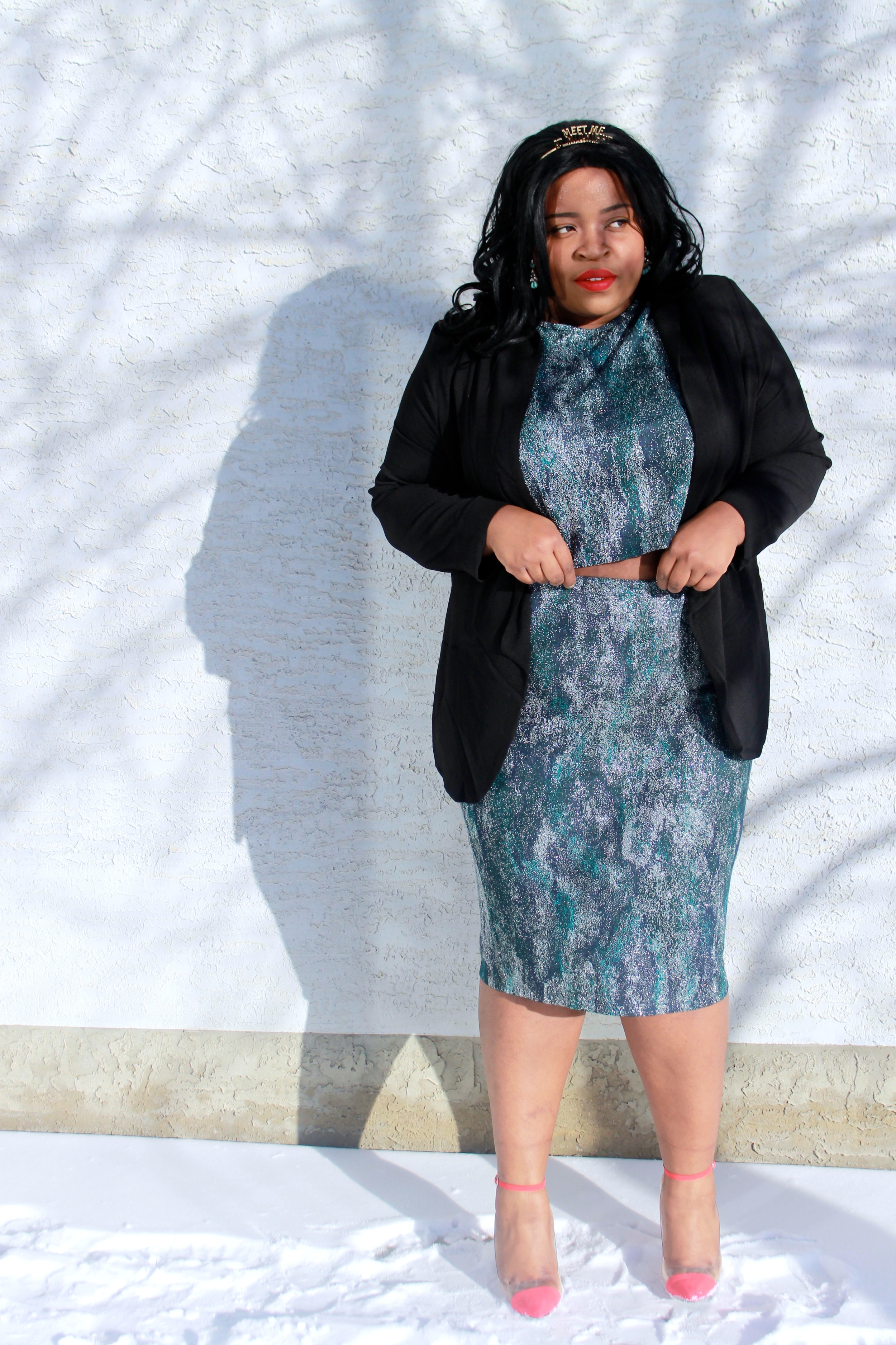 Seafoam Two Piece - Addition Elle | Soft Tuxedo Jacket - Pennigtons | Meet Me At Midnight Headband - Aldo Accessories | Shoes (Old Shoedazzle) - Similar Here