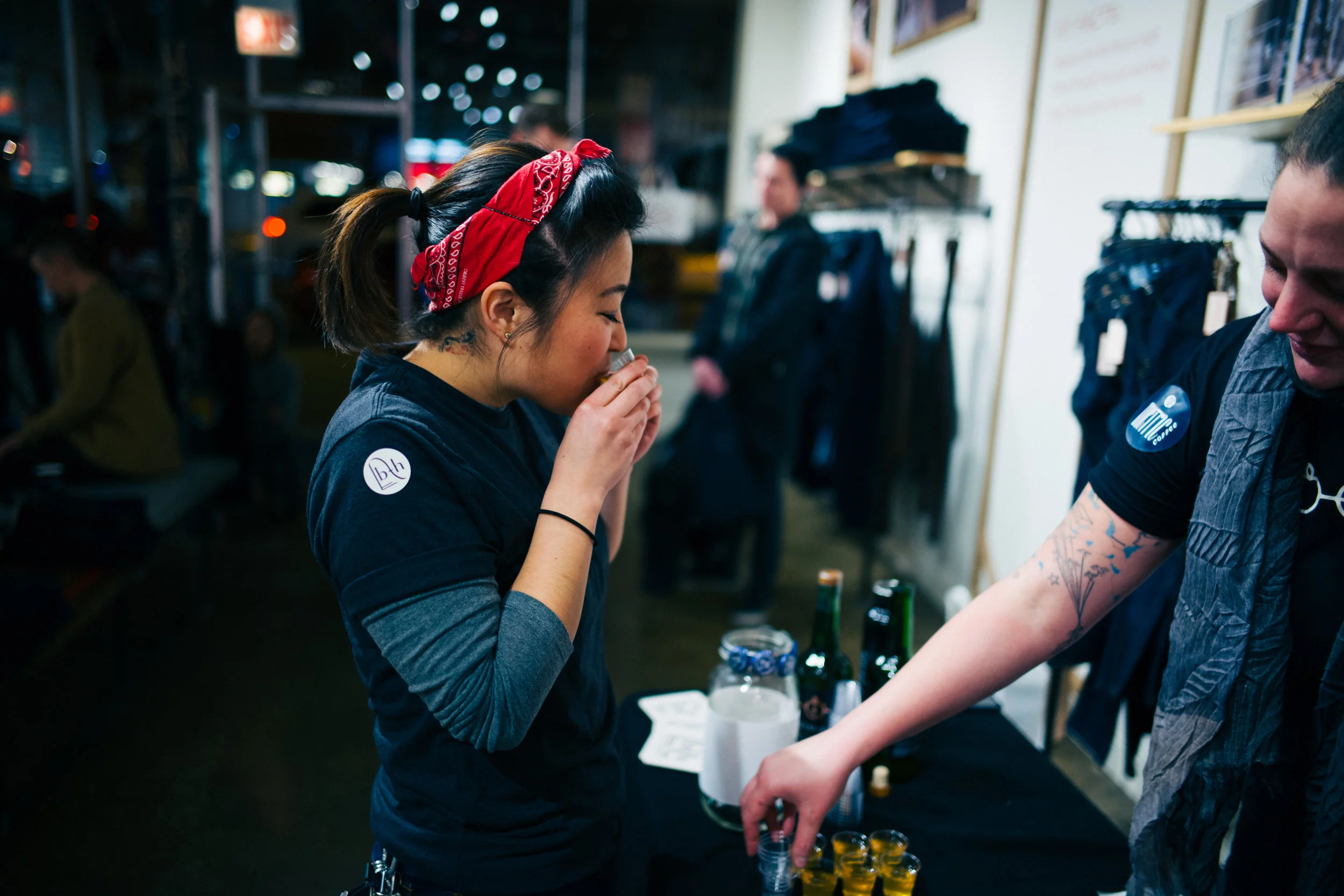 Kit sampling some delicious "La Normande" by Rhine Hall Distillery.