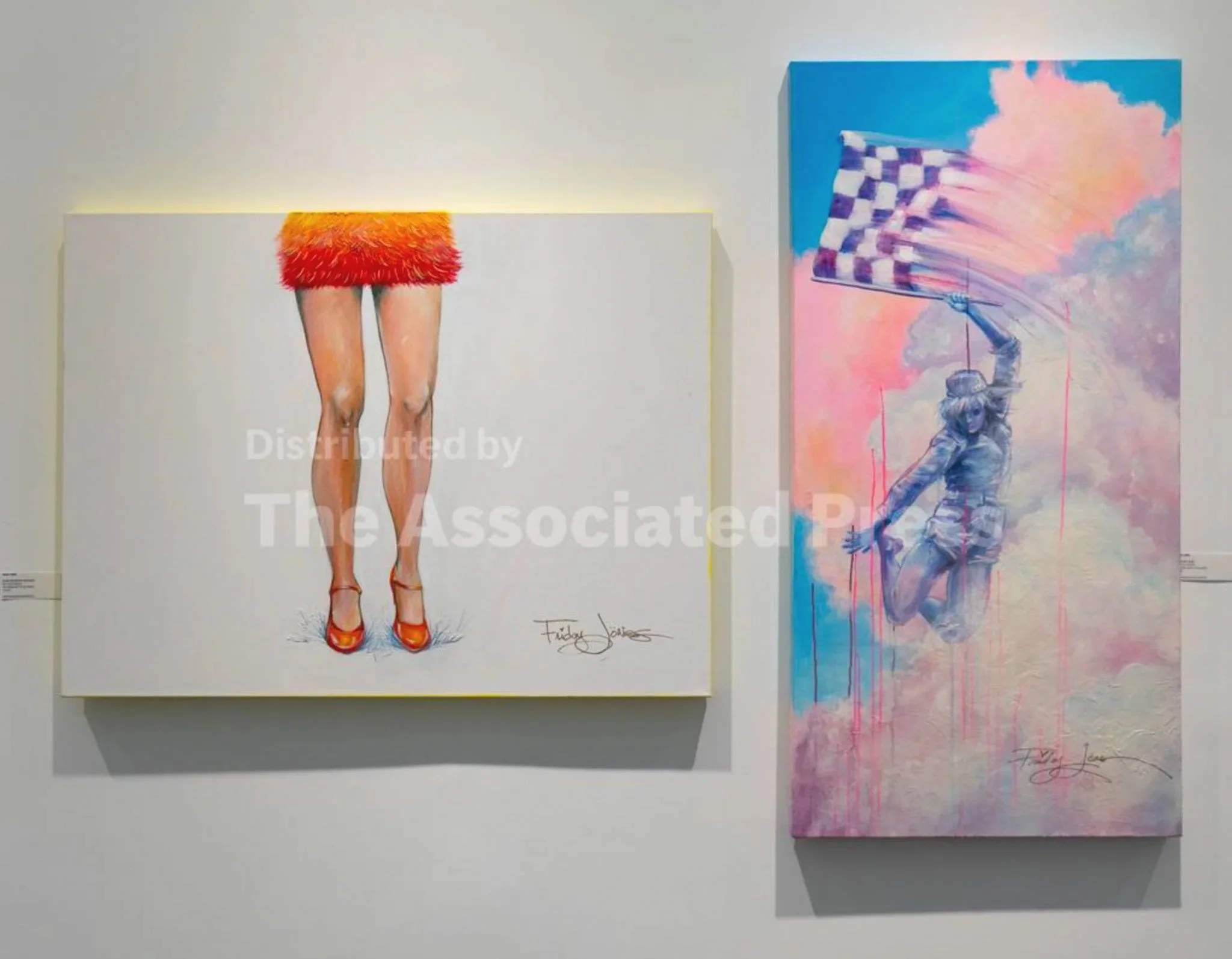 Two of Friday Jones' canvases featured in the 10th Annual International Women's Day Exhibition at One Art Space Tribeca. Shown are "Glass Ceiling Cha Cha" and "Go, Go Girl!"
