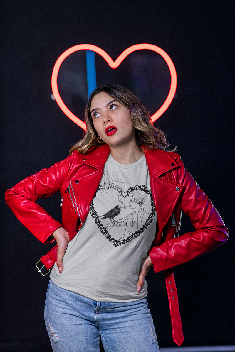 "Gotta Match?" Women's Tee — Gothic Raven Burning Heart Graphic Shirt