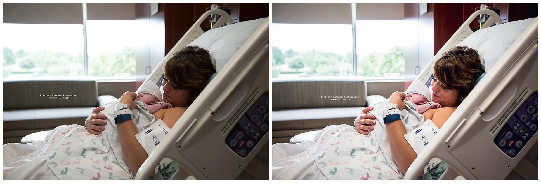 Mom and baby do skin to skin shortly after birth at Mansfield Methodist Hospital in Mansfield, TX.