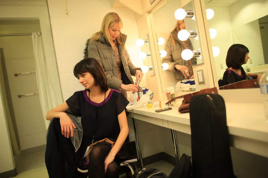 Micucci and Lindhome enjoy some downtime backstage at the Centre  - photo by Simon Hayler