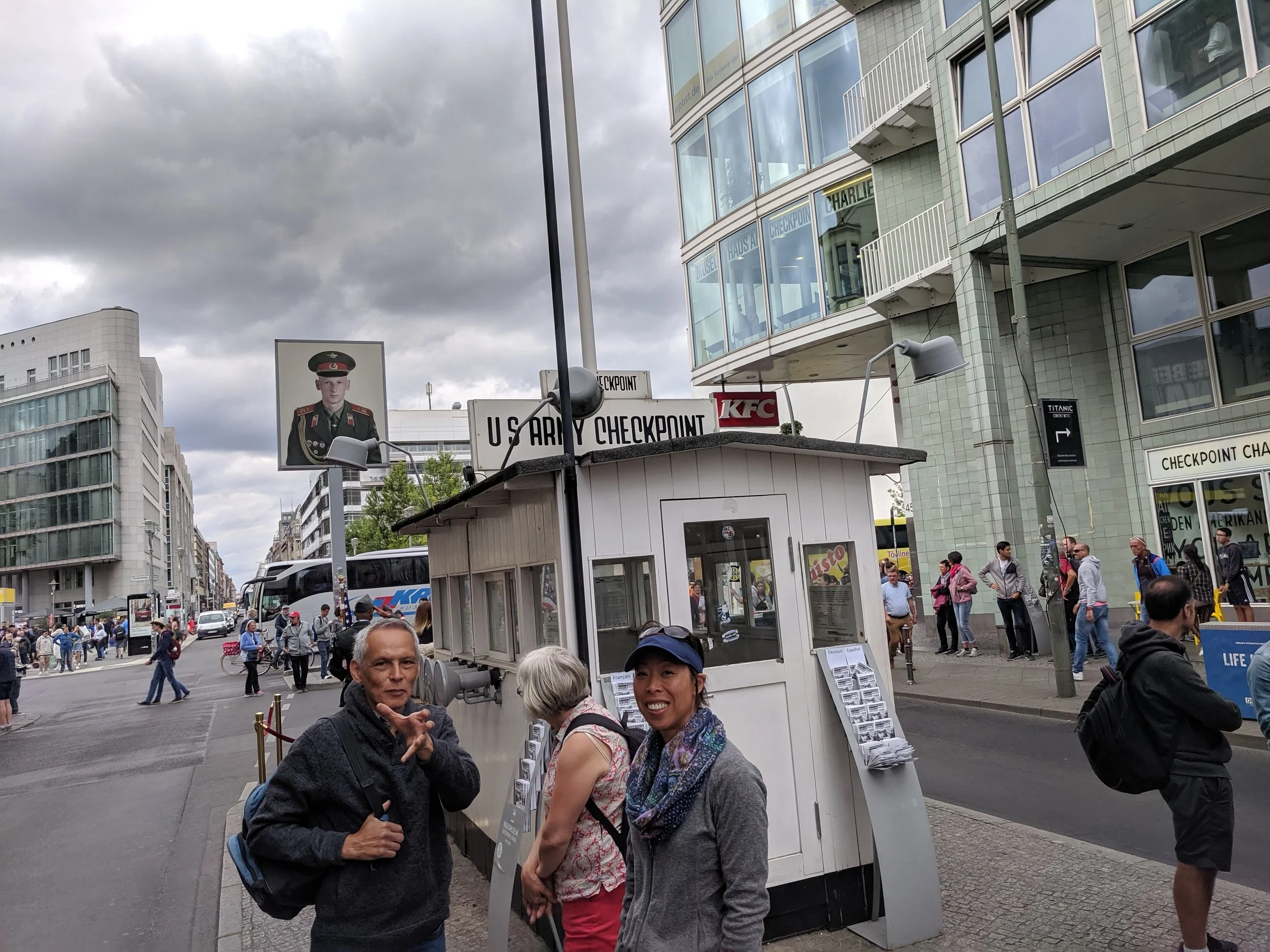 Checkpoint Charlie viewed from the US side. American and Russian tanks faced off across this divide with the looming threat of a Third World War that could have been nuclear.