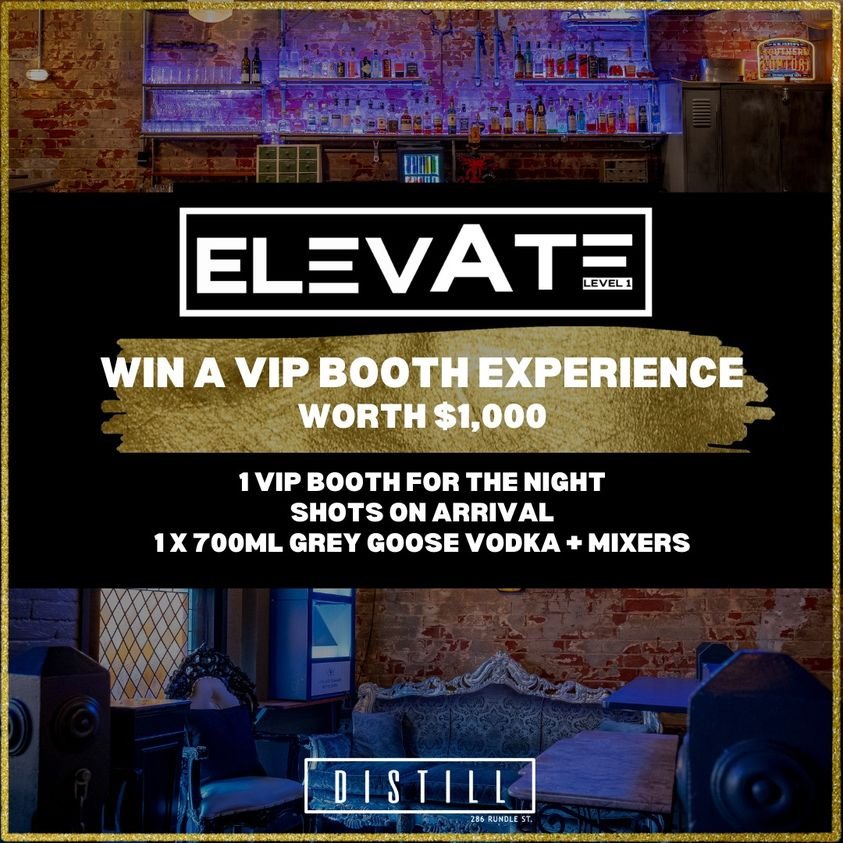 WIN a VIP Booth experience this weekend! 🥳

Offer includes shots on arrival, 1 x 700ml Grey Goose vodka + mixers
Winner will be drawn and notified on Wednesday 24 April 2024.

Enter:  https://distilladelaide.com/win

Offer to be redeemed before 12am