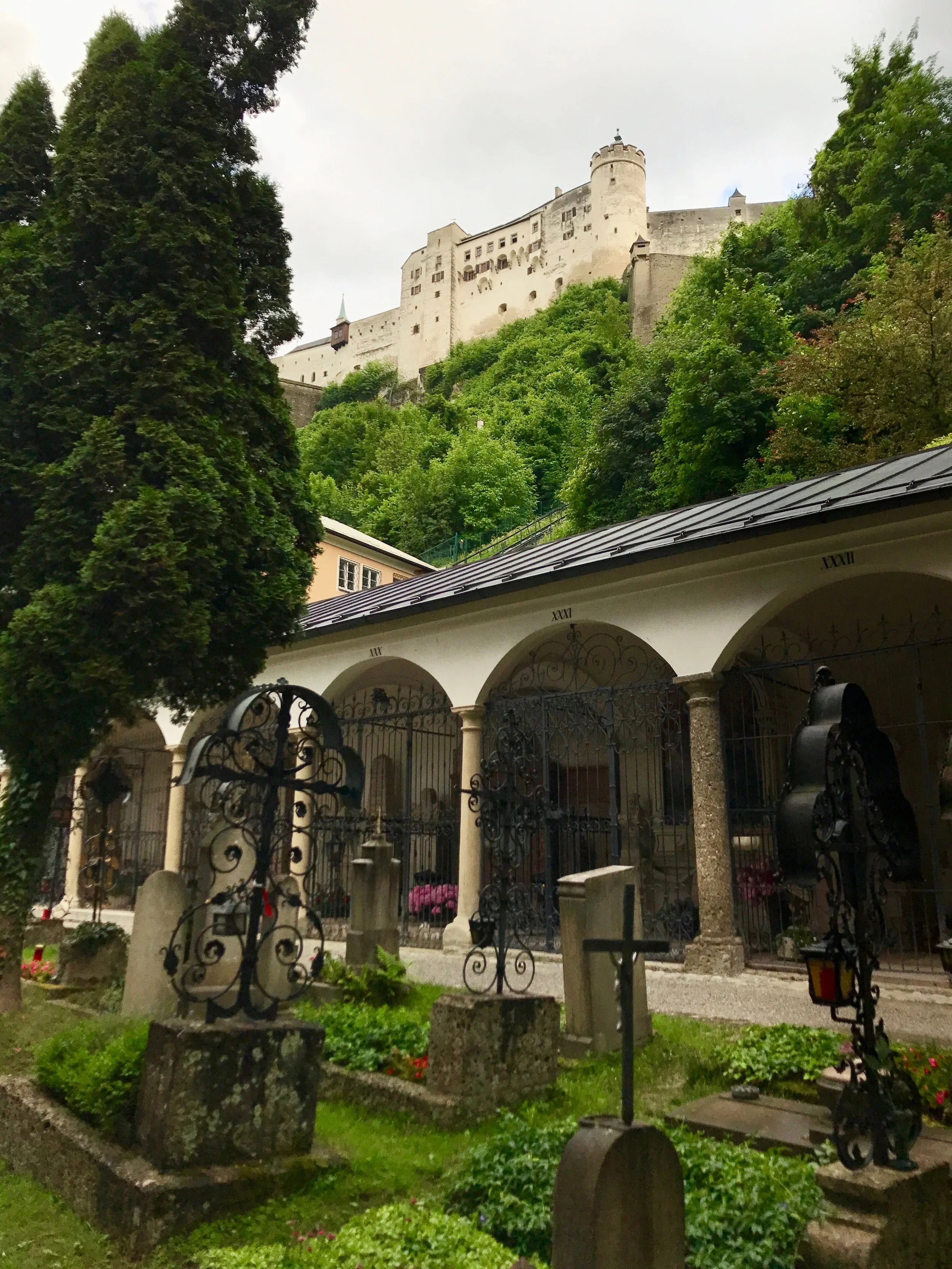  St. Peter's Cemetery, most famous for shielding the Von Trapps from Nazi eyes after the Captain performed at Toscanini Hof, the huge outdoor theatre just across the street. (Note: This scene was actually filmed on a Fox lot, regardless of what Salzb
