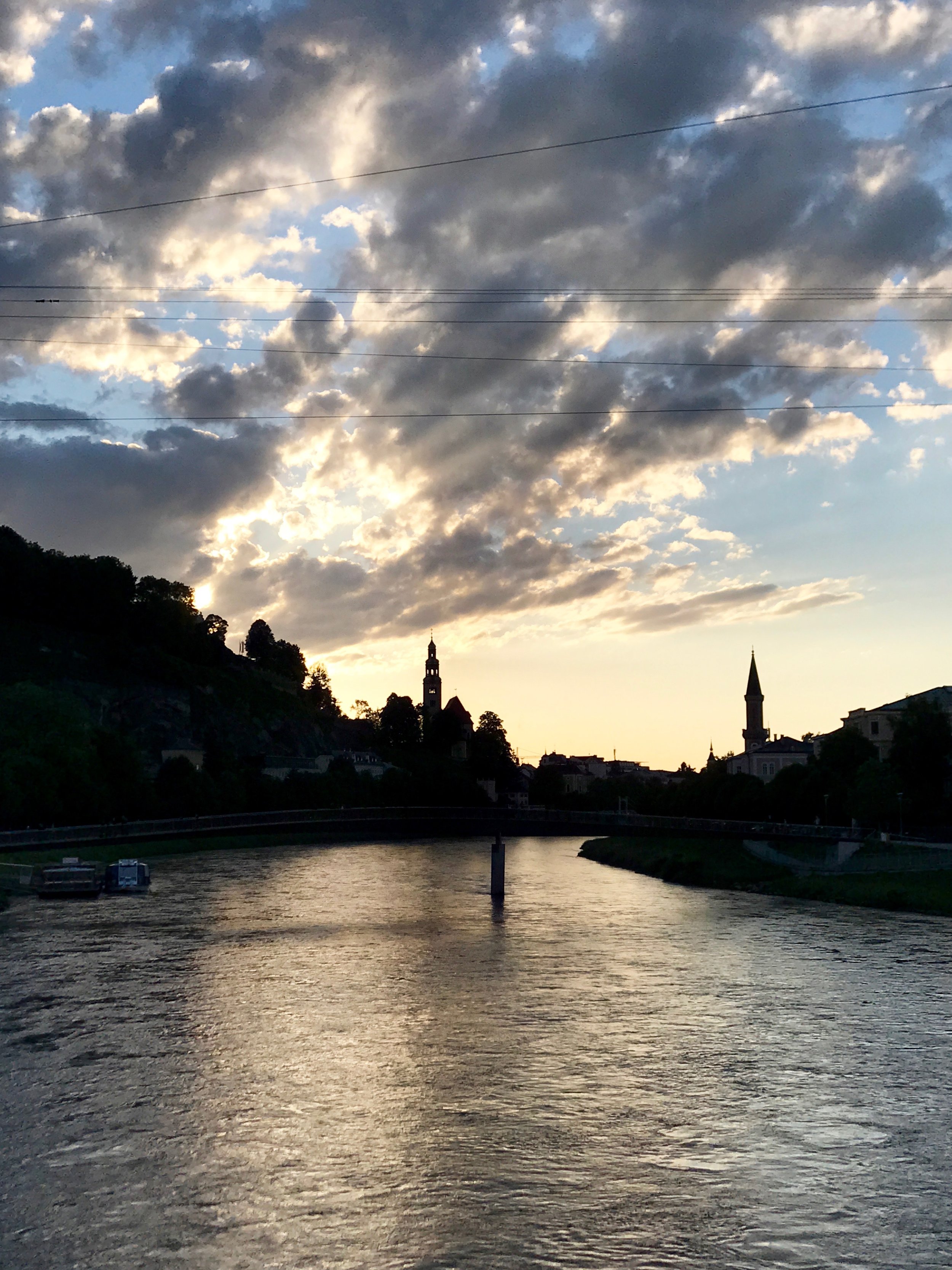  Crossing the Salzach (which later joins the Danube) on the Staatsbrücke bridge from the old city toward our hotel. 