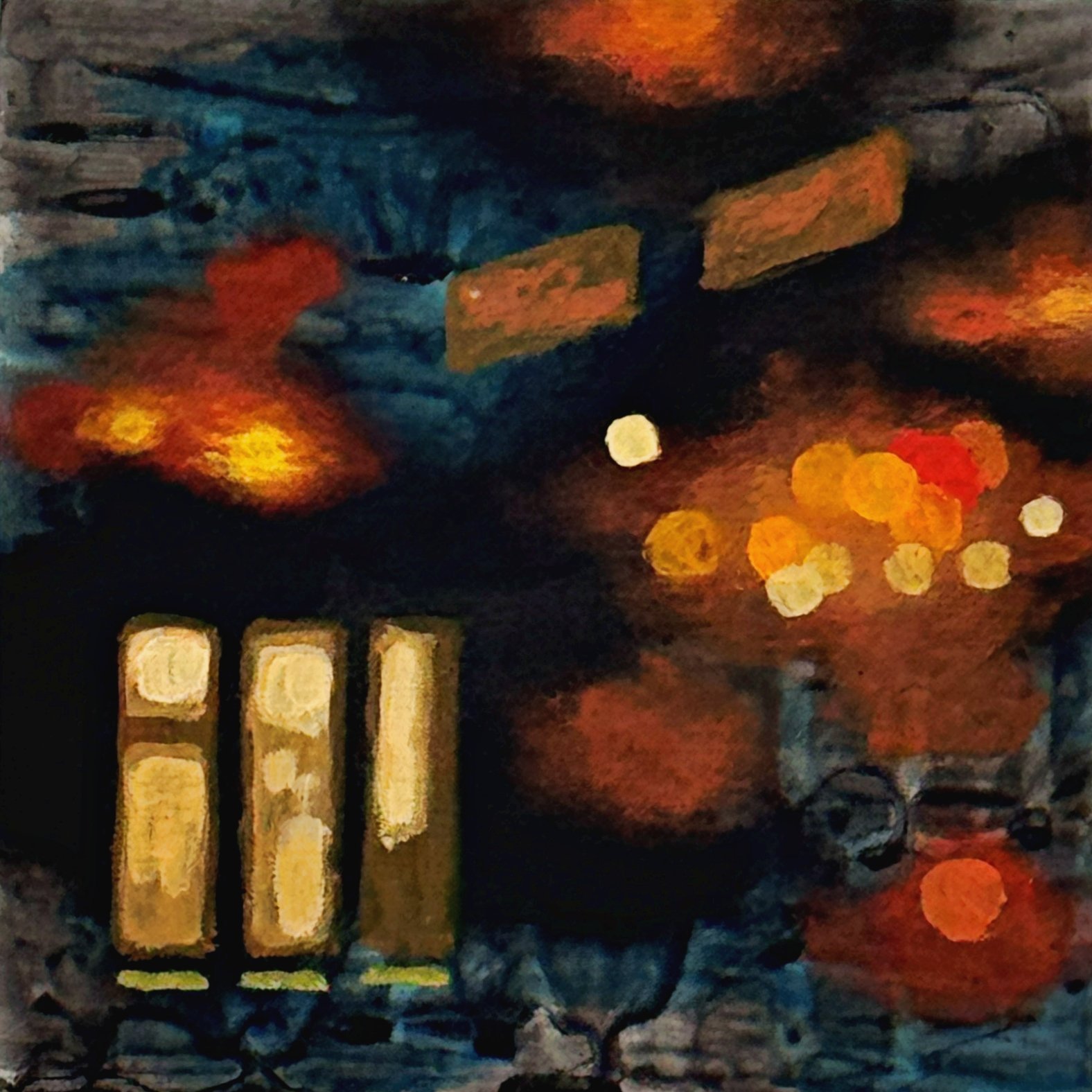  Cozy  4” x 4” x 1.5”  Acrylic on wood  available 