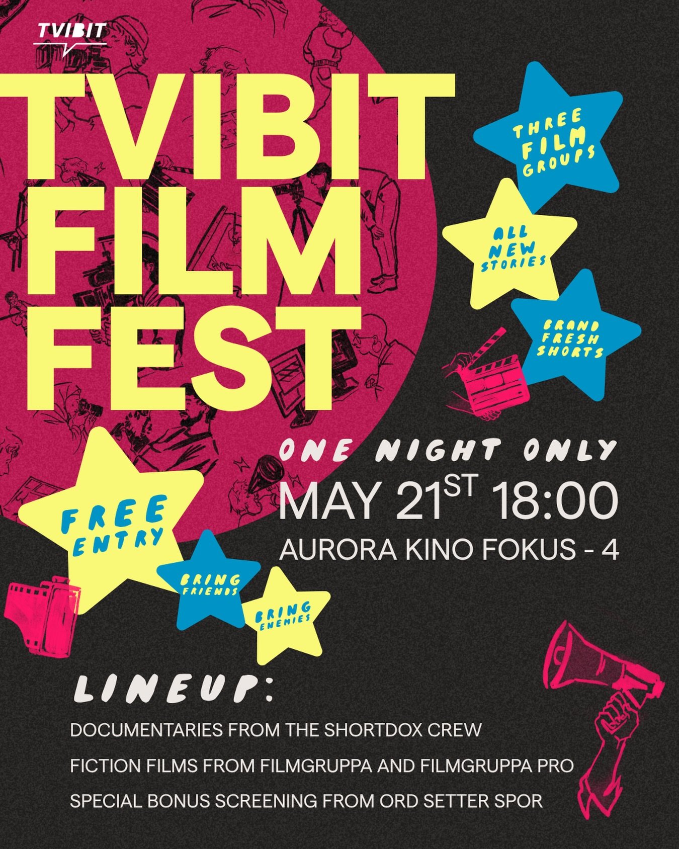 Bring your family, your friends, and even your enemies to this once in a lifetime world premiere. 🎉🌹🎞️

Presenting a collection of short documentaries from ShortDox, along with short fiction films from Filmgruppa and Filmgruppa Pro, and a bonus te