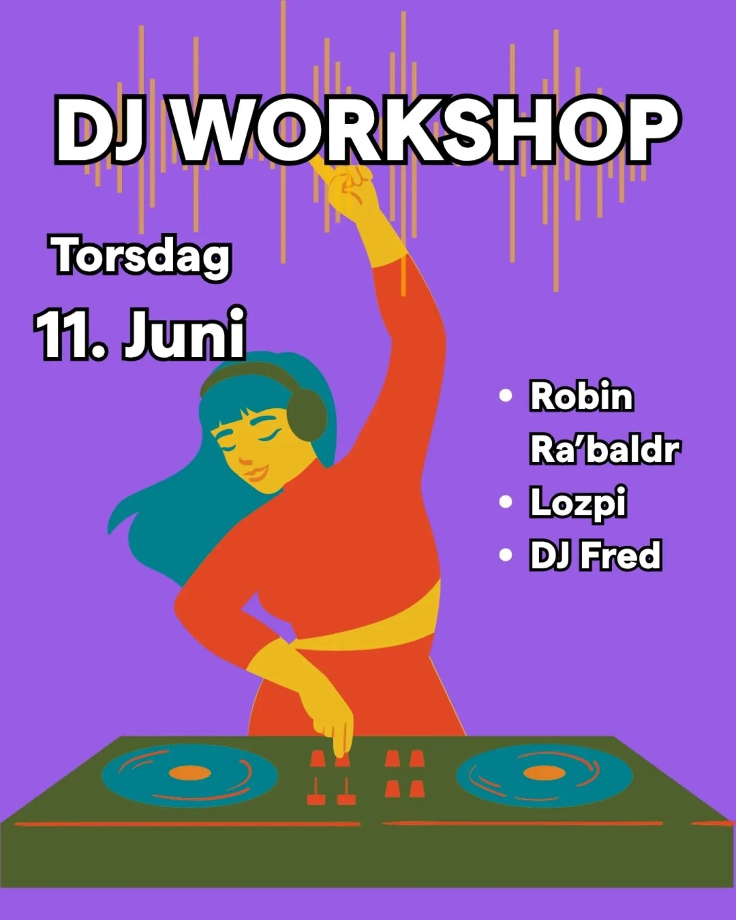 P&aring;melding p&aring; Bio!!

Velkommen til sommerens DJ-Workshop p&aring; Torsdag 11.06
Vi rigger til 2 rom med CDJ-spillere og et rom med vinylspillere.
Workshoppen er &aring;pen for alle som &oslash;nsker uansett erfaring.
Oppstart kl. 17 s&arin