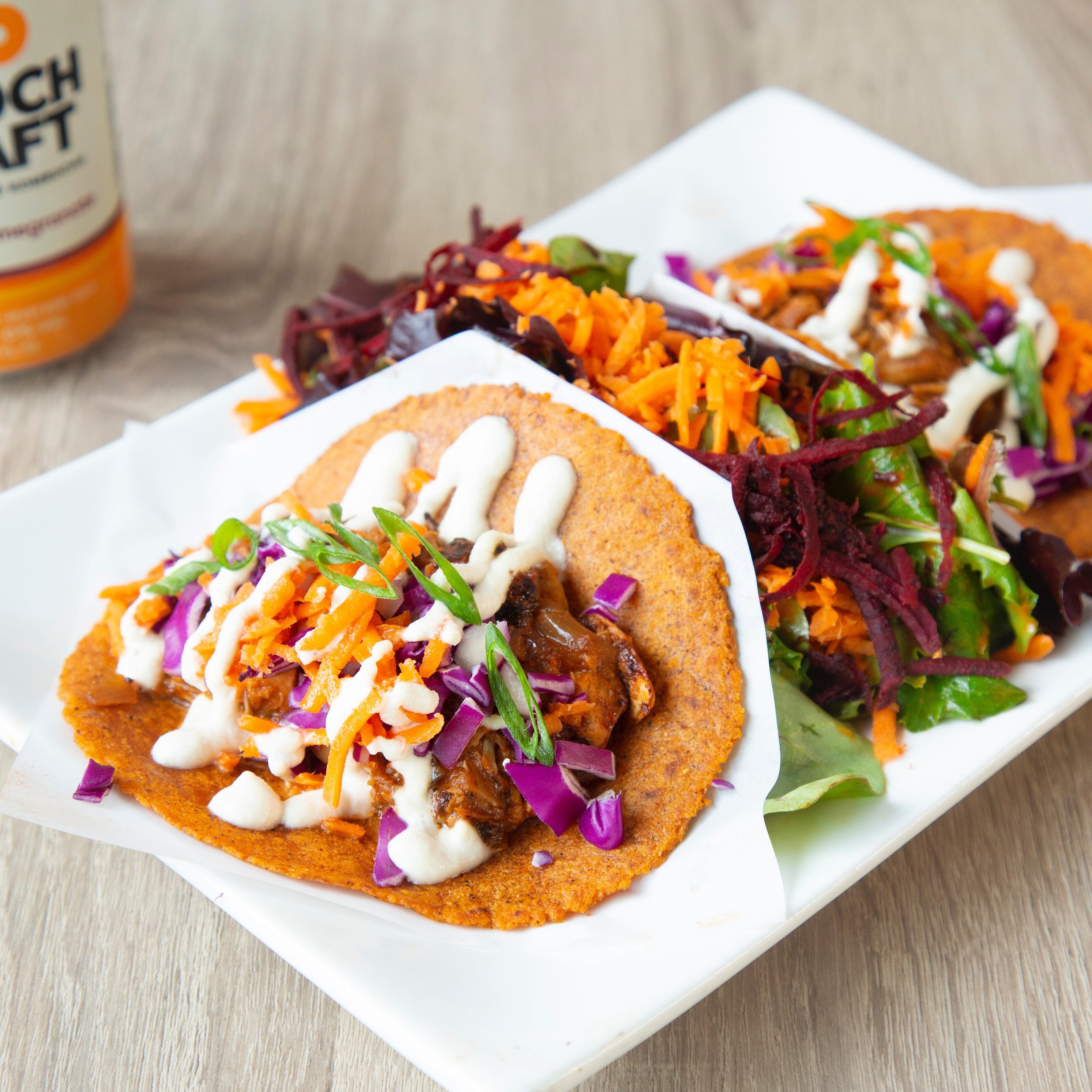 Hey TACO LOVERS! ⁣Come and try our Joyful Jackfruit Tacos - Our home made soft corn tortillas filled with sweet bbq jackfruit, fresh red cabbage, shredded carrot, sour cream and green onions⁣ 🌮🙌⁣
⁣⁣
Join us on our rooftop for food, drinks, + our da