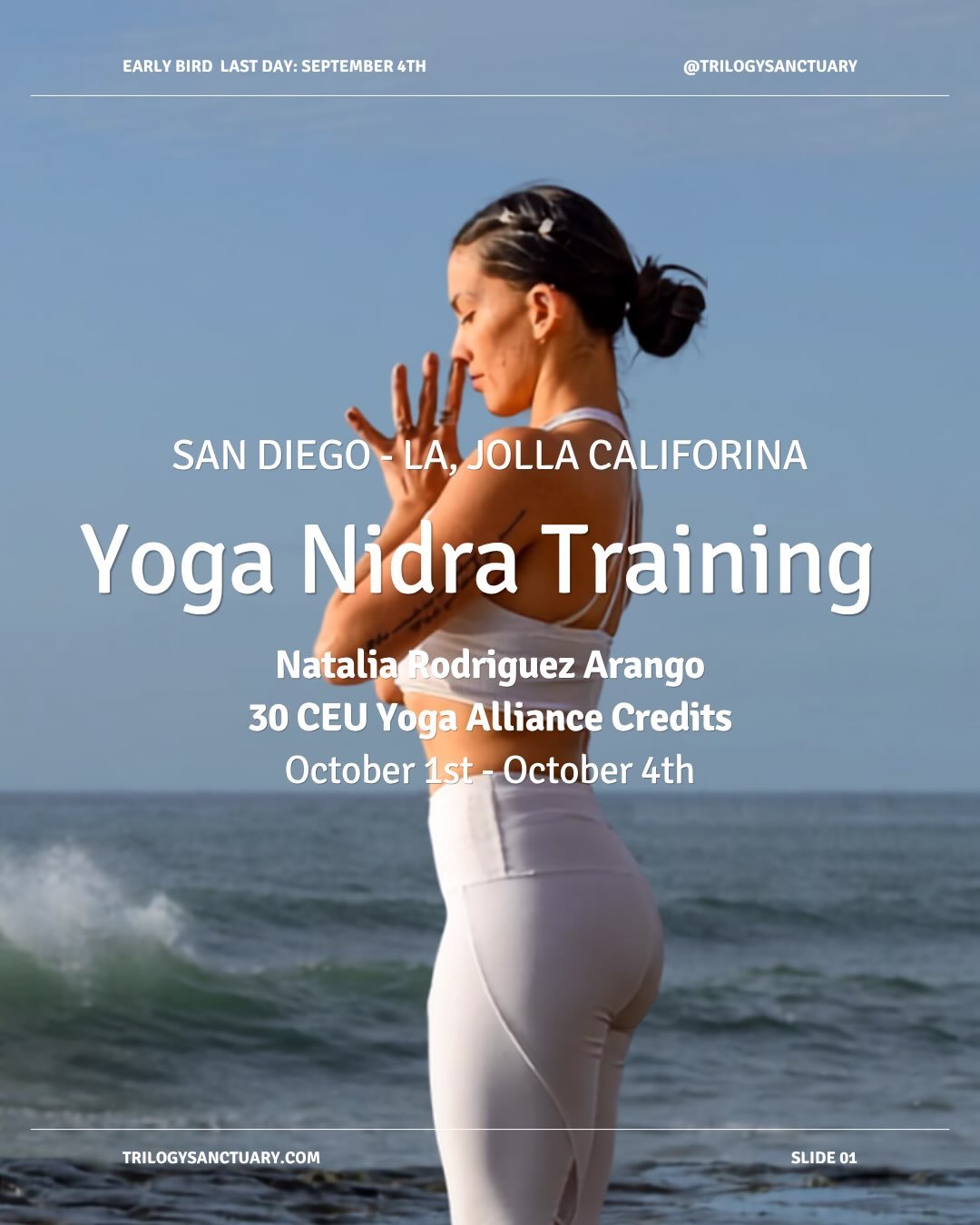 Yoga Nidra Training with @nattyarango 🧘&zwj;♀️

📅 Dates:
⊳ Thursday, October 1 &ndash; Sunday, October 4

📖 Required Reading:
⊳ Yoga Nidra by Satyananda Saraswati

🎓 30 Yoga Alliance CEU Credits
⊳ 26 Contact Hours
⊳ 3 Non-Contact Hours

💫 Invest