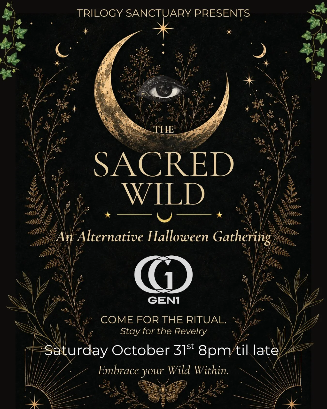 Sacred Wild feat. @gen1.dj 🎃🕷🕸🧙&zwj;♀️🪩

📅 Sat, Oct 31
🕖 7pm &ndash; 11:55pm
📍 Trilogy Sanctuary

...The veil is thin. The wild is calling...

On October 31st, Trilogy Sanctuary invites you to step beyond the veil and enter THE SACRED WILD: a