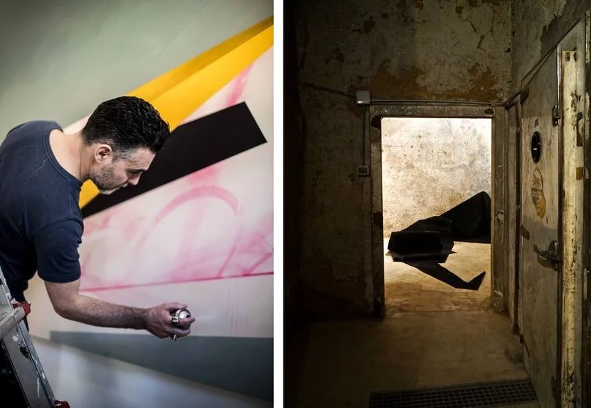 Left: Remi Rough working, photo by Marco Cavarischi / Right: Remi Rough – SOSM Installation