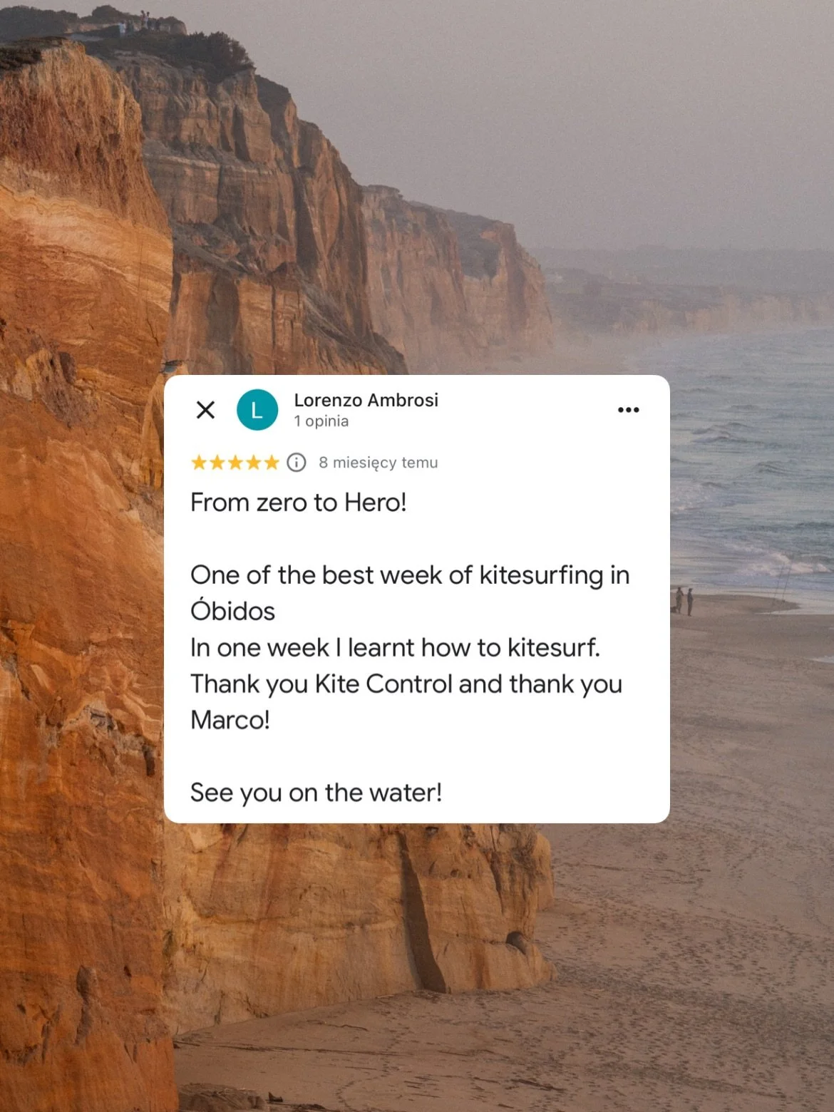 From zero to hero.. These reviews say it all 🌟

Our students come to &Oacute;bidos as complete beginners and leave riding the water with a huge smile! The best proof? Their own words 🤗

Now it&rsquo;s your turn to experience kitesurfing with us! 
L