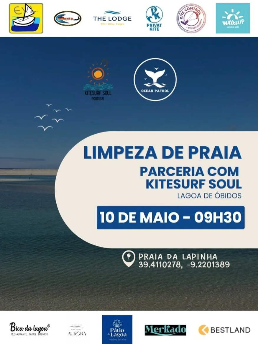 Join us for a beach clean up at Lagoa de &Oacute;bidos 🌊🌿 

Together with Kitesurf Soul and Ocean Patrol, we&rsquo;re teaming up to keep our playground clean and protect the ocean we love. 

📅 May 10 
⏰ 09:30 
📍 Praia da Lapinha 

Whether you kit