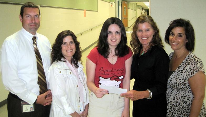 At the check presentation were WHB Schools Director of Guidance Robert Finn and PPS Director Mary Ann Ambrosini, Brittany, FPF4A President Kim Covell and board member Patty Tuzzolo.