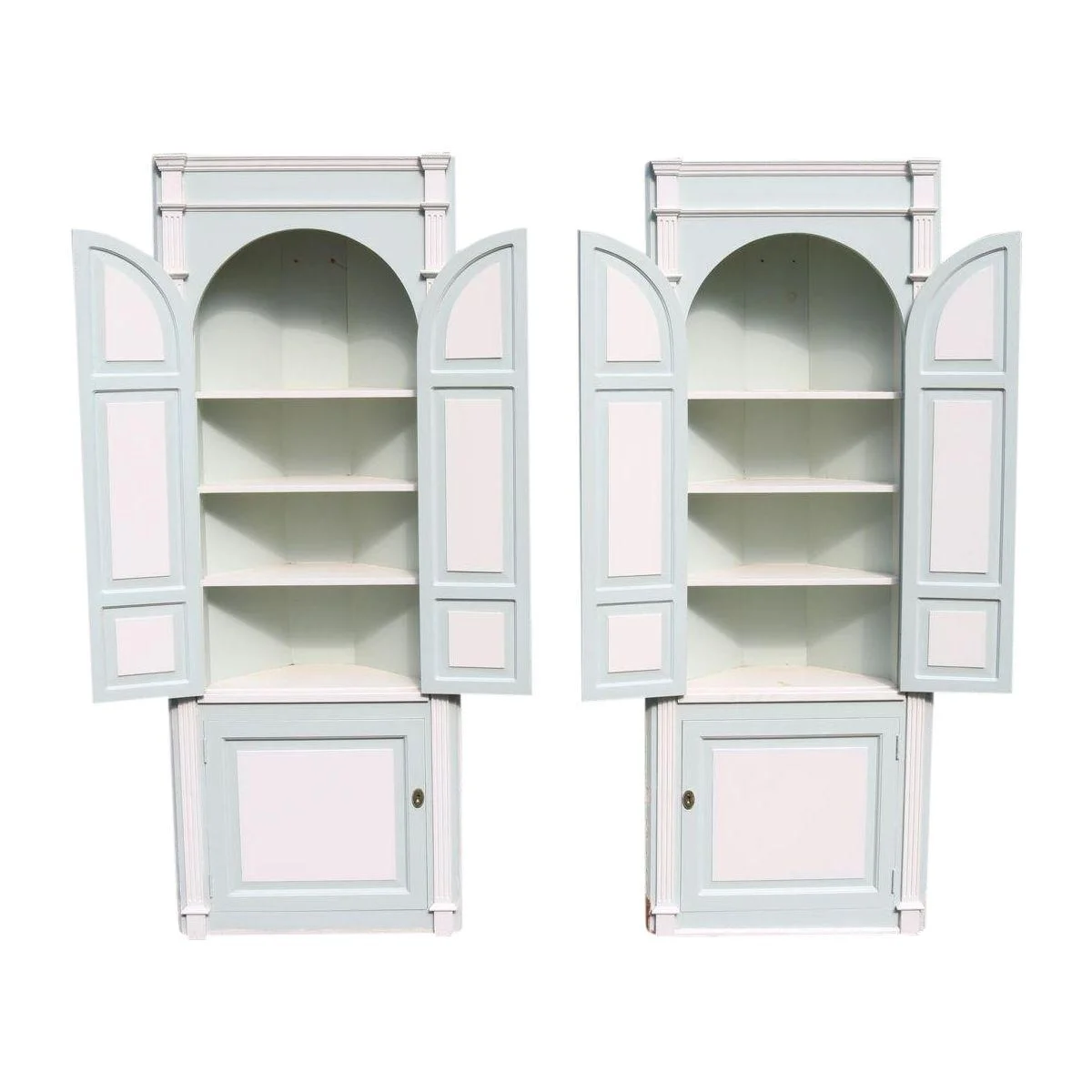 Pair 1924 Custom Built In Corner Cabinets Arched Paneled