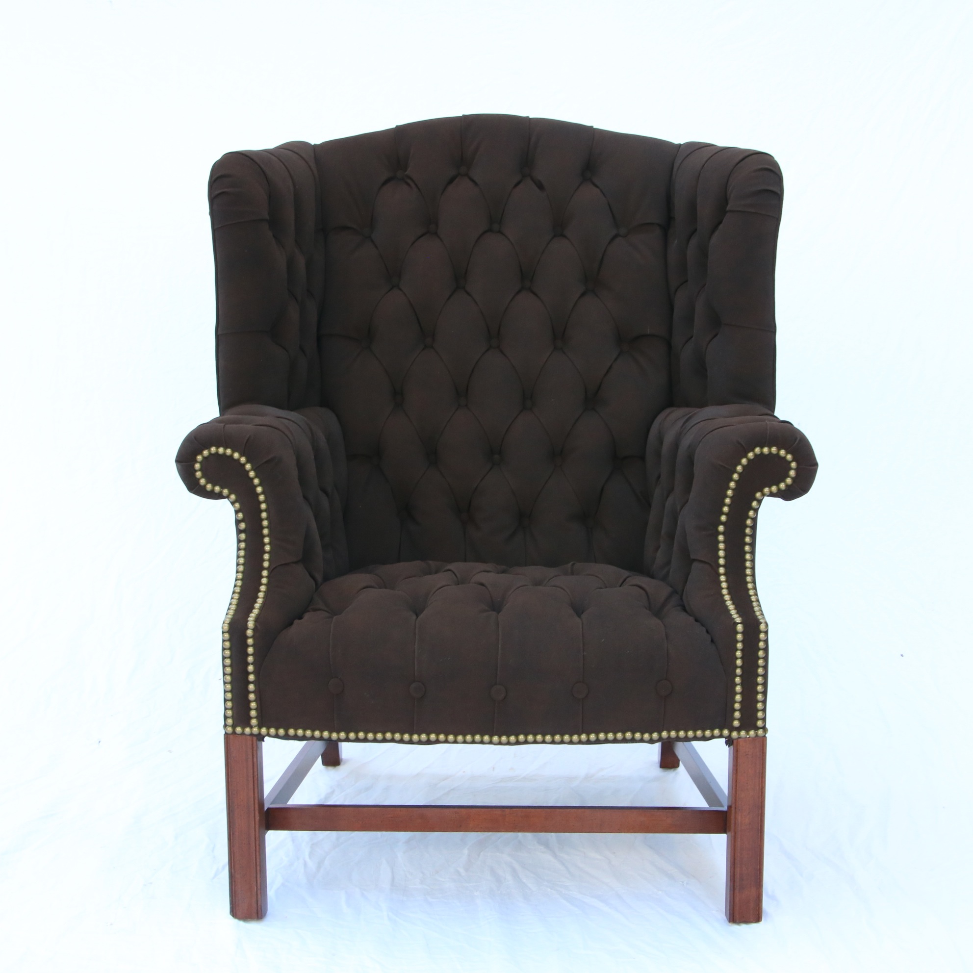 A Vintage Leather Tufted Wingback Chair By Drexel Black Suede