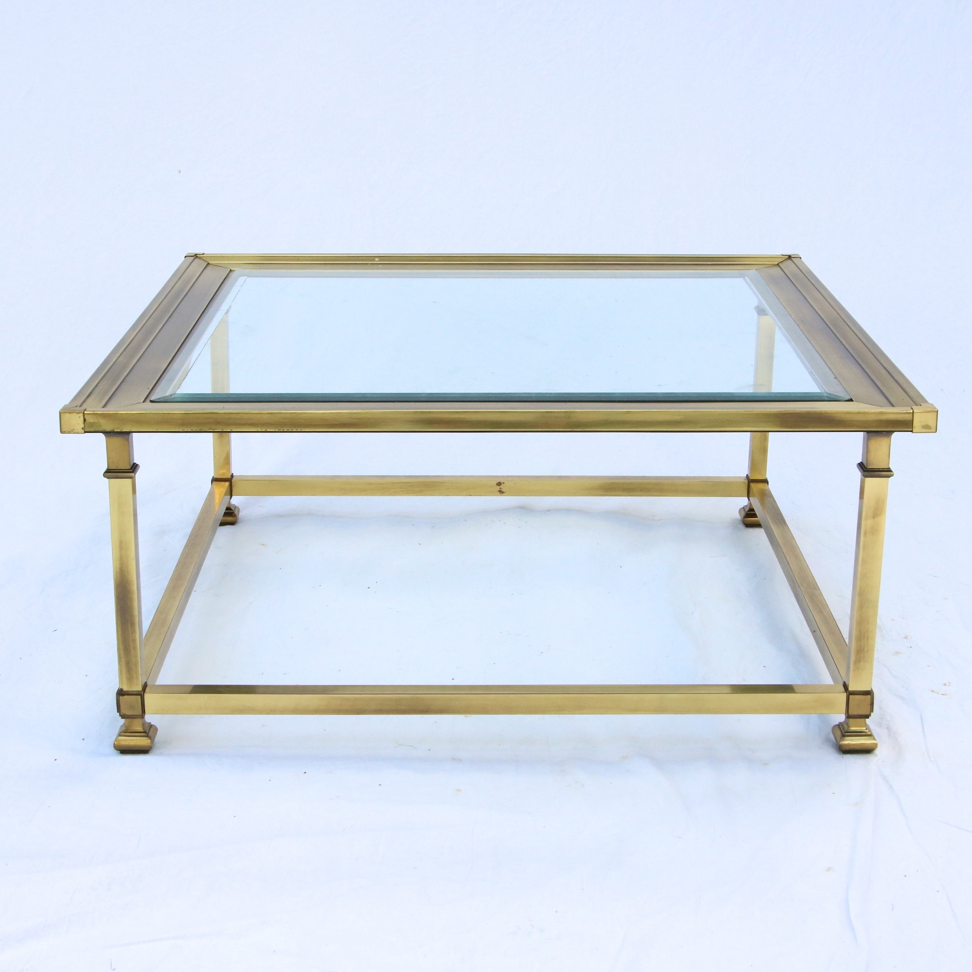 Vtg Mastercraft Brass And Glass Square Coffee Table 1970s Cocktail Hollywood Lee Dowdy Antiques