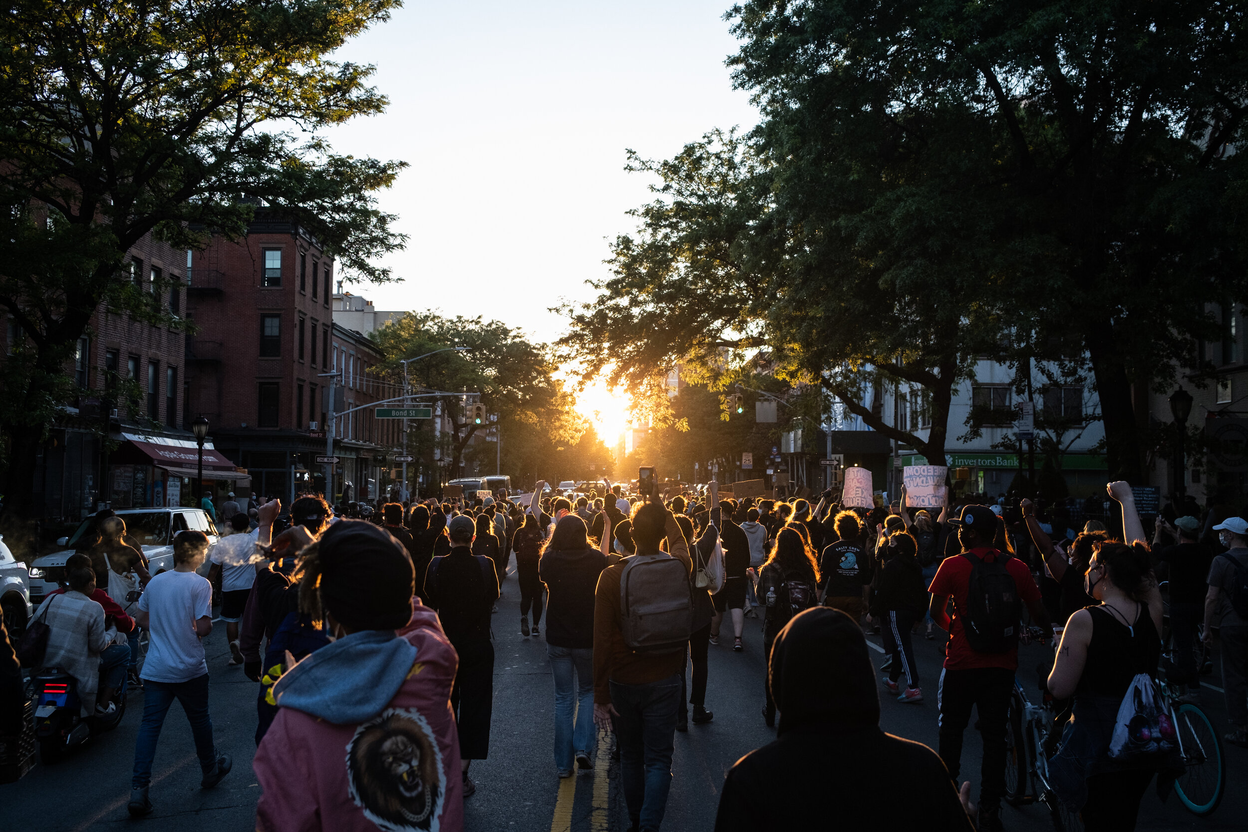  May 31, 2020: New York, NY -   Protesters clash with NYPD officers near the Barclay’s Center in Brooklyn after George Floyd was killed while being detained by Minneapolis police on May 25.  