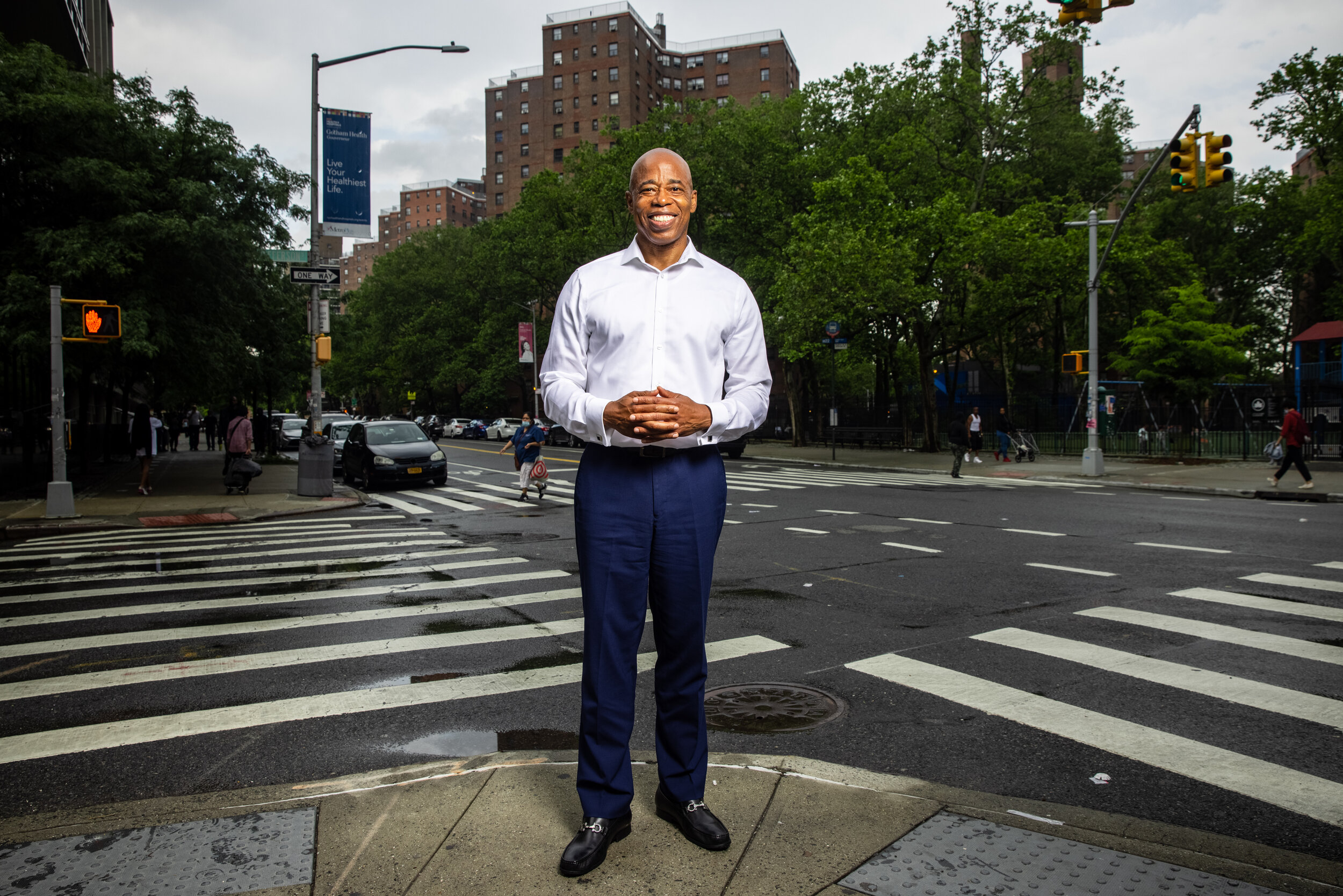 June 4, 2021: New York, NY -   Brooklyn Borough President and NYC mayoral candidate Eric Adams in the Lower East Side of Manhattan.  