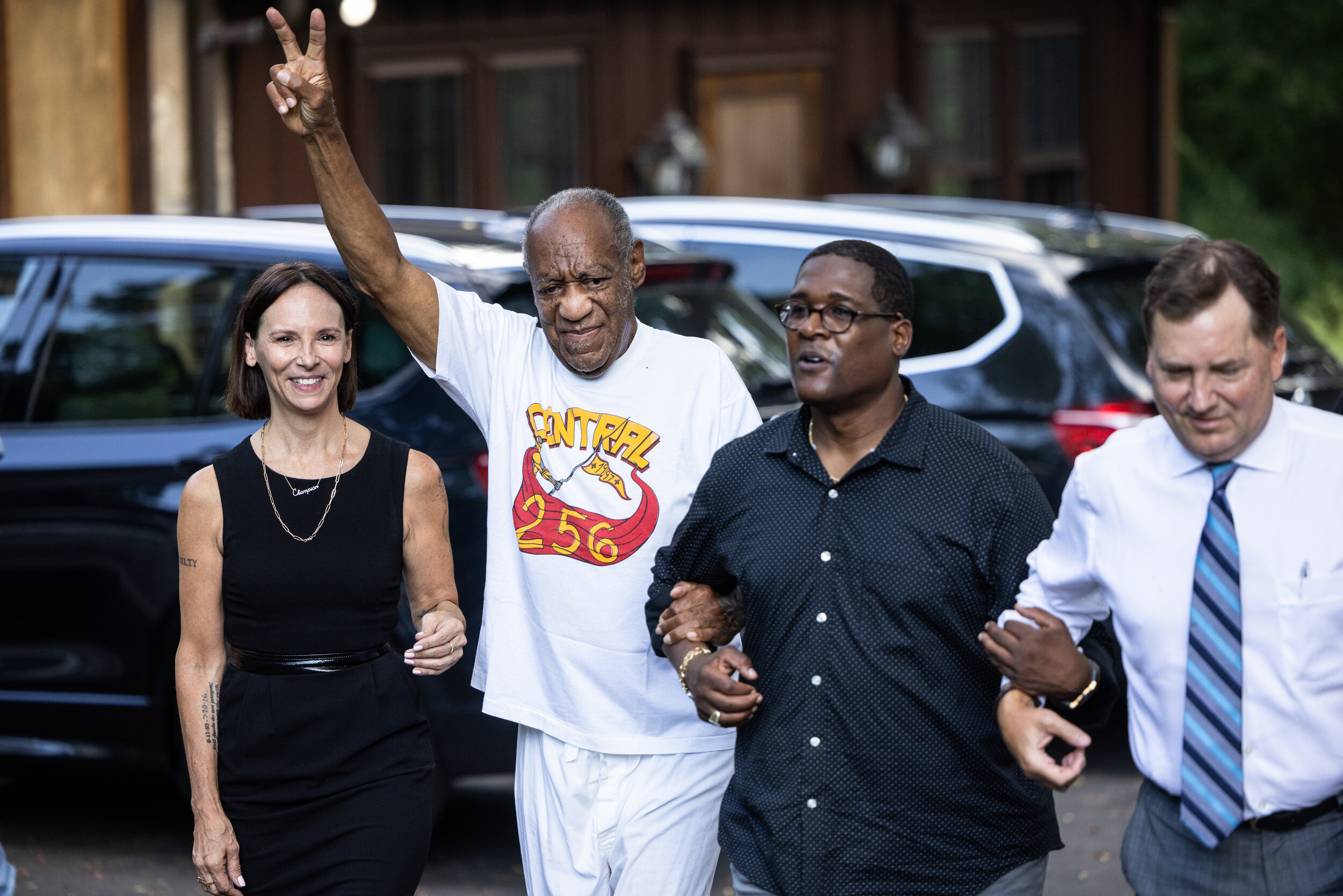  Disgraced actor Bill Cosby makes an appearance outside his home after being released from prison shortly after the Pennsylvania Supreme Court overturned his conviction of sexual assault.  