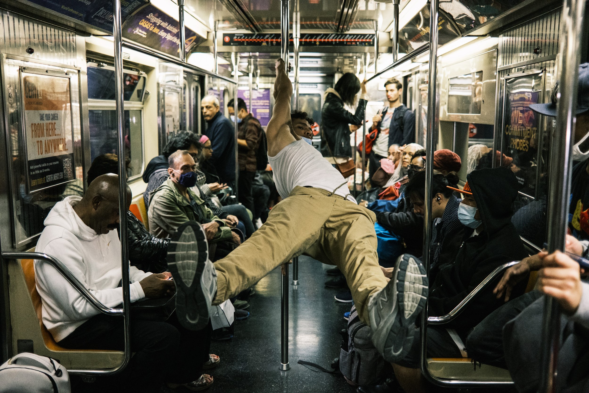  A group of dancers perform in the subway in Manhattan. 