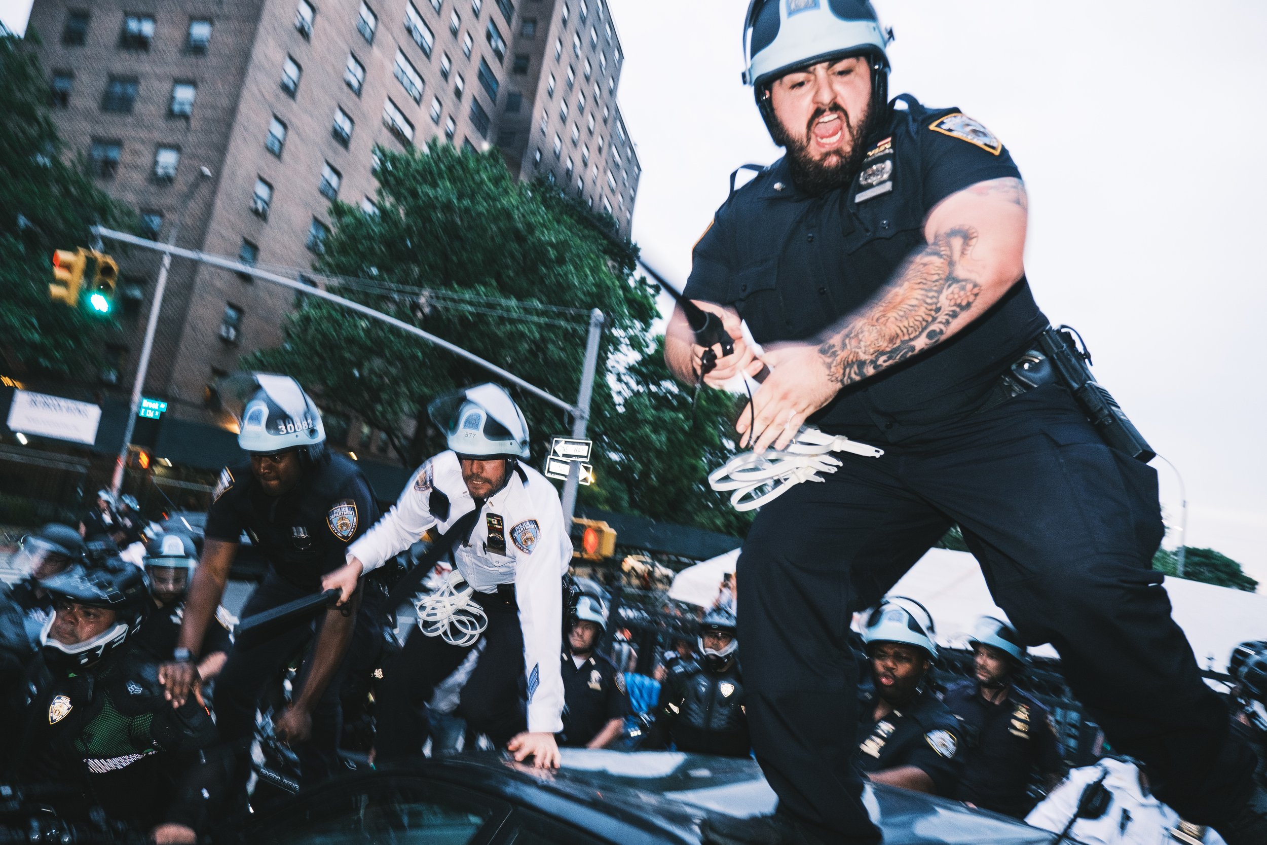  Members of the NYPD use a technique called “kettling” at a protest in the Bronx on Jun 4th, 2020 during widespread civil unrest after the death of George Floyd in Minneapolis Police custody.  