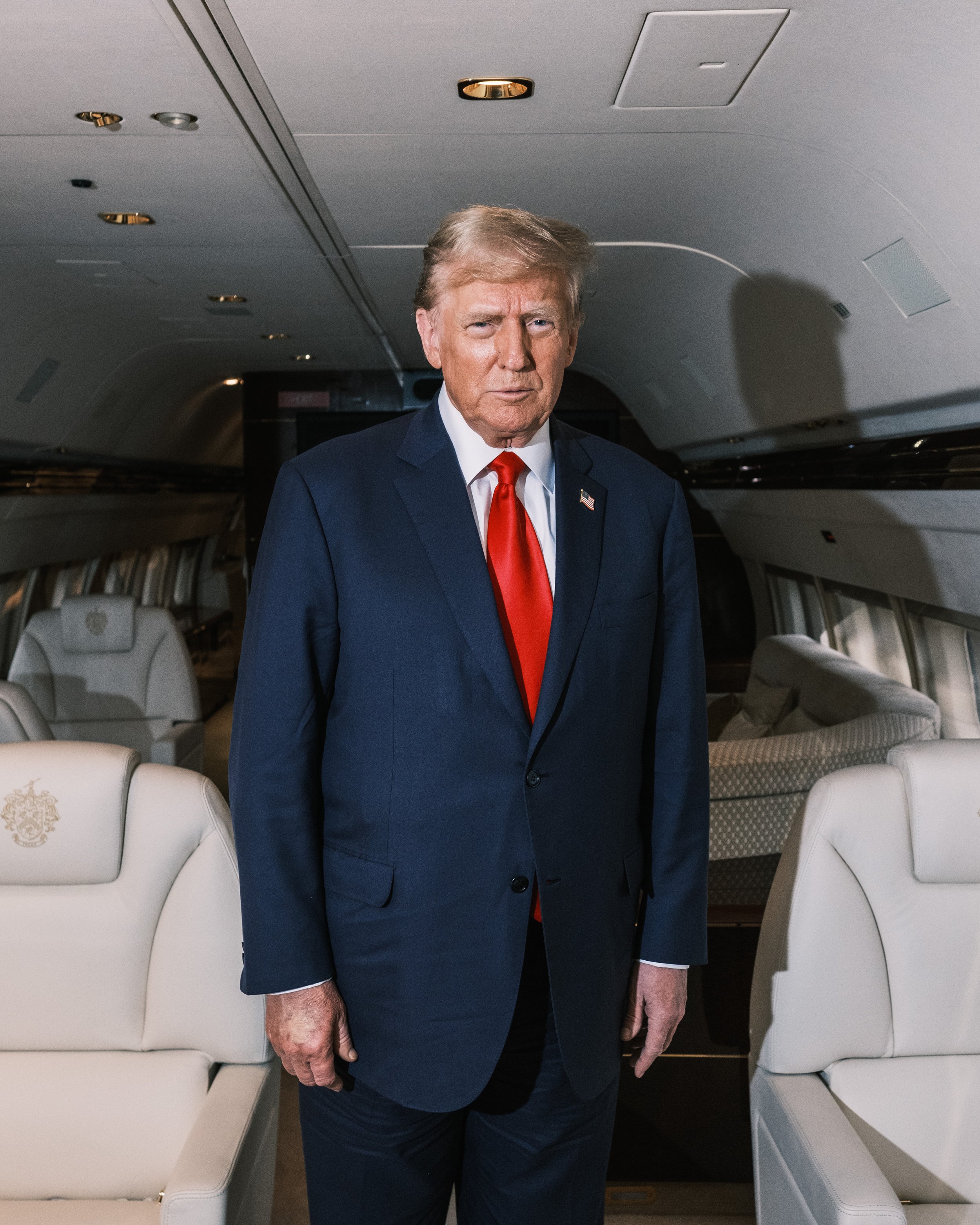  Former US president Donald Trump aboard his plane 