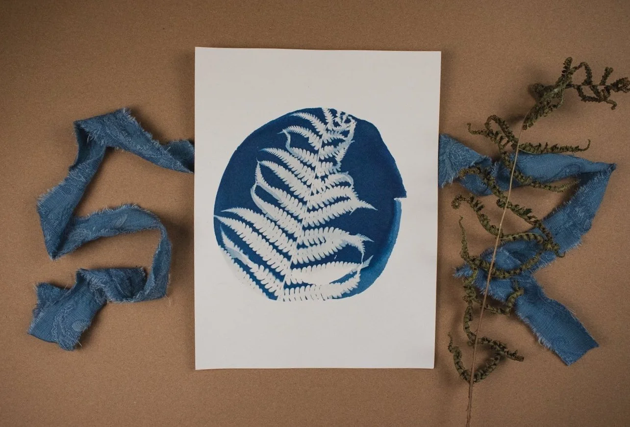 Jackie Partridge Round Fern Cyanotype Art, 2021