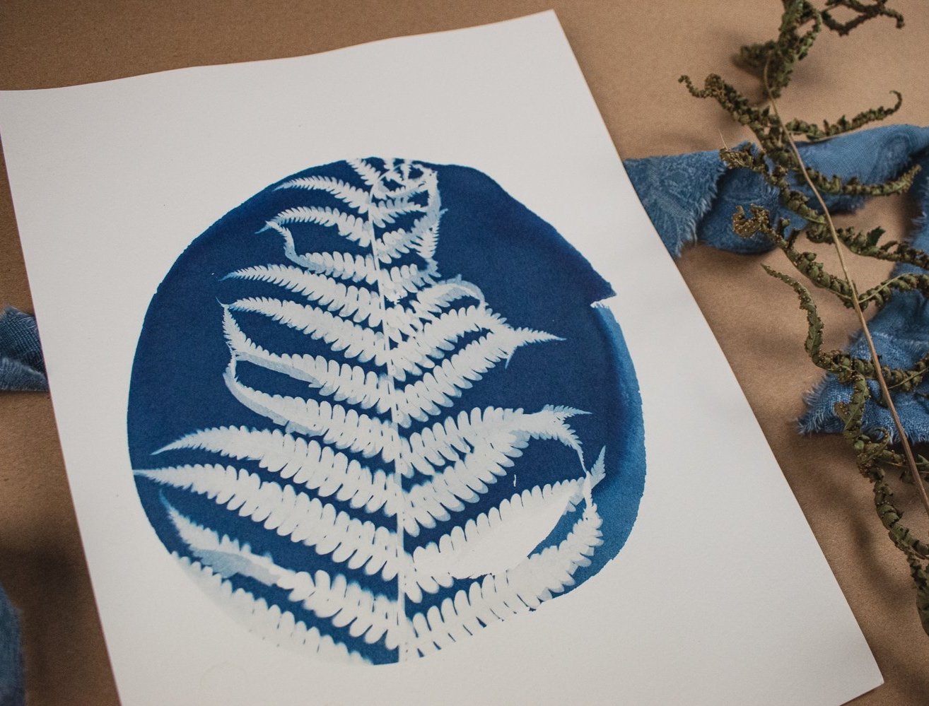 Jackie Partridge Round Fern Cyanotype Art, 2021