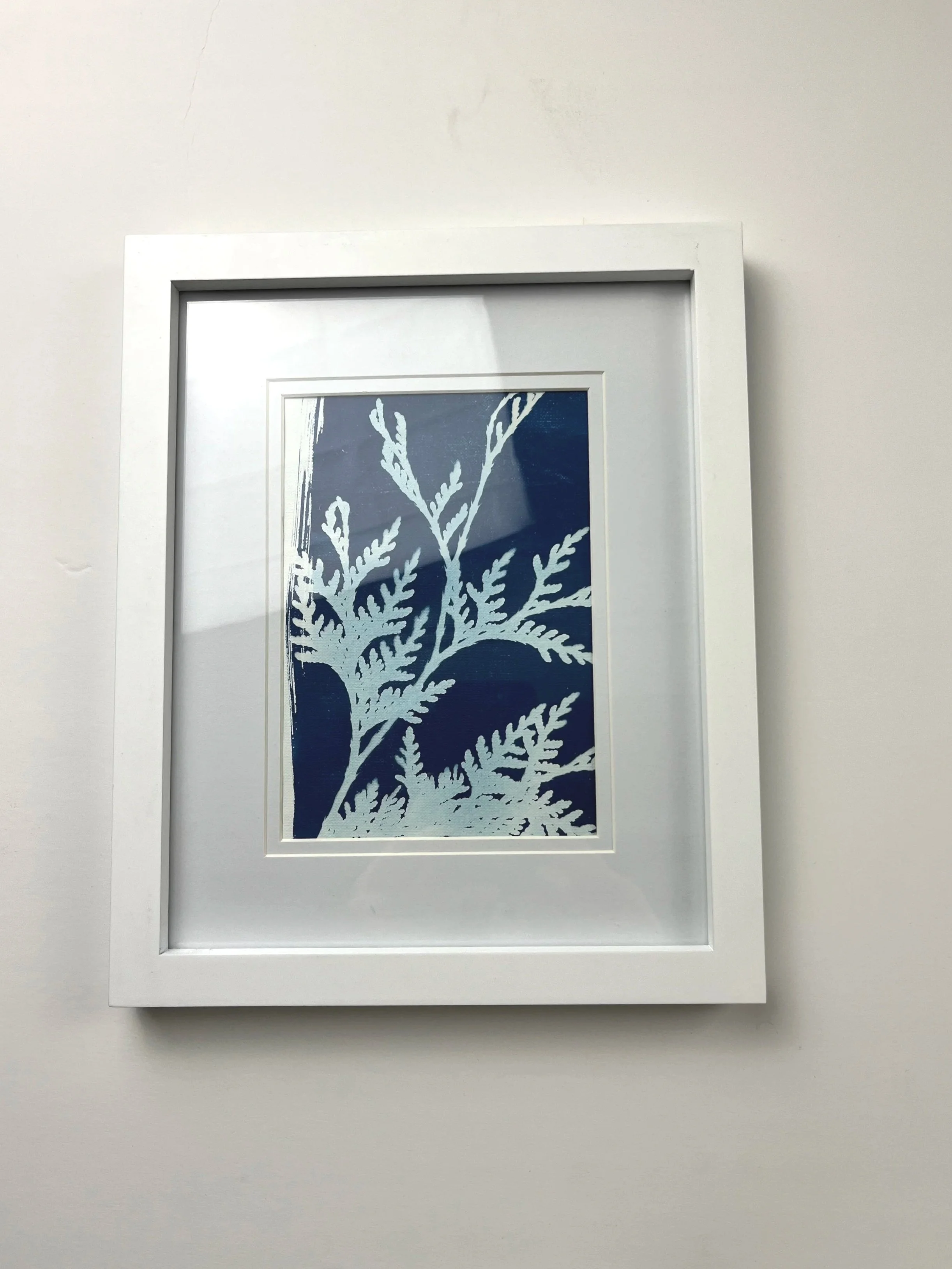 art frame from walmart with cyanotype art by jackie partridge