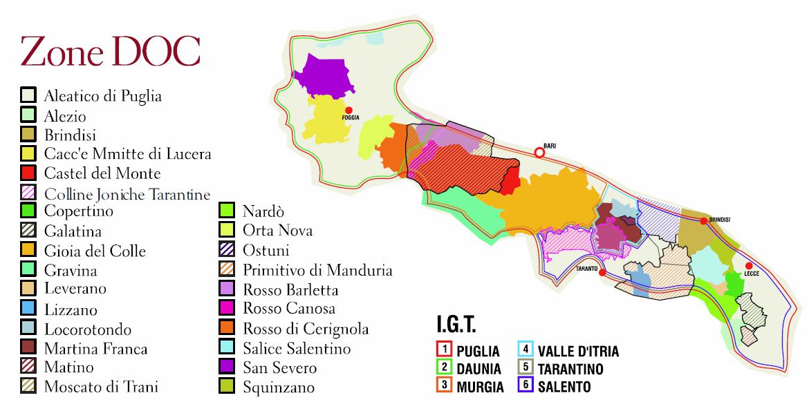 Puglia, zone vini DOC e IGT - Fonte: http://www.thepuglia.com/