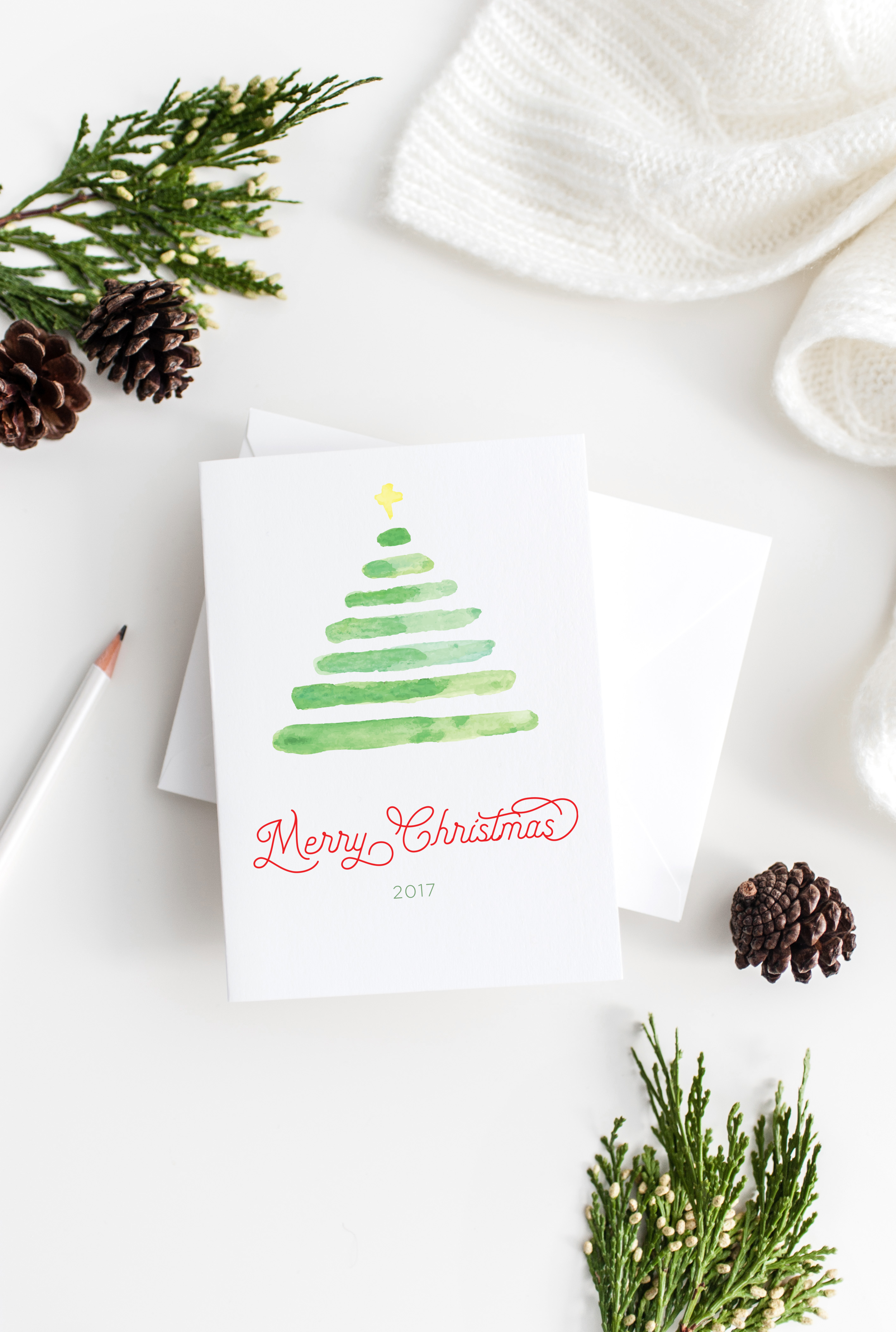 Merry Christmas Watercolor Tree - styled stock two.png