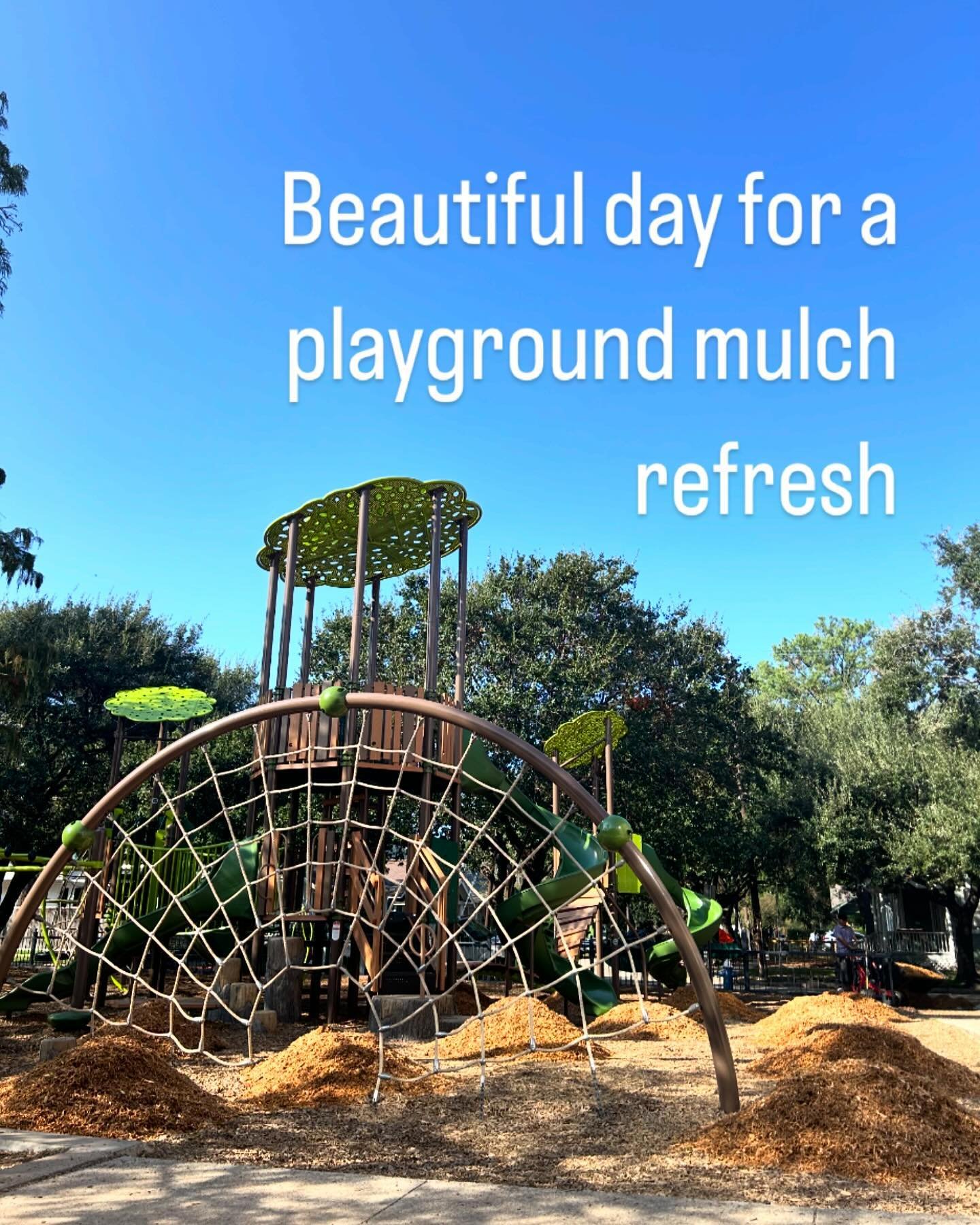 Fresh mulch is being spread at the Spark Park today! We want to give a heartfelt thanks to all who donate to us. Your donations go to funding necessary improvement projects such as this one.