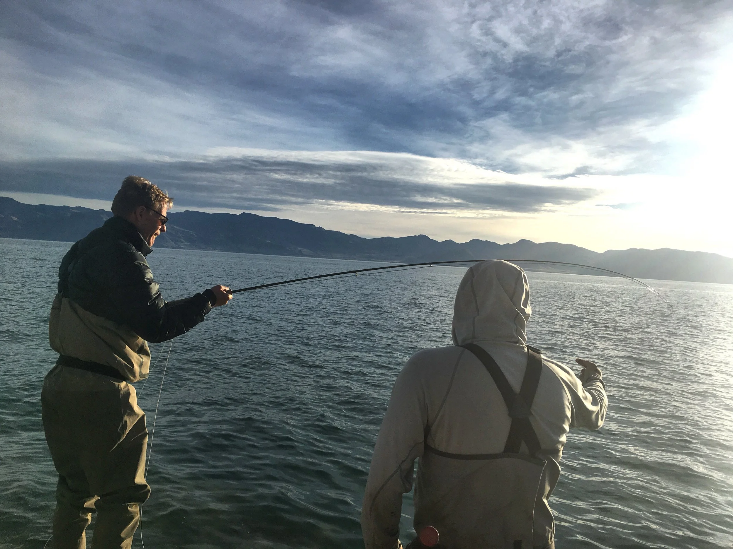 PFC Guide Casey Anderson teaching Ben how to lift the rod tip